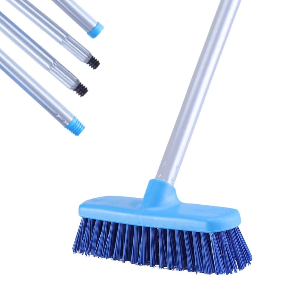 Etokfoks  Stainless Steel Long Handle Scrub Brush Adjustable 16 50 in PP Head 5 Row Stiff Bristle 45 Degree