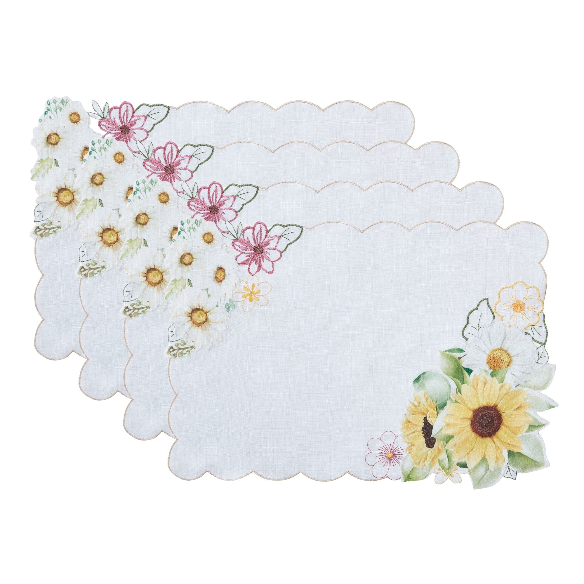 Threadmade  Sunflower and Daisies Placemats Set of 4 Multicolor 13 W x 19 L
