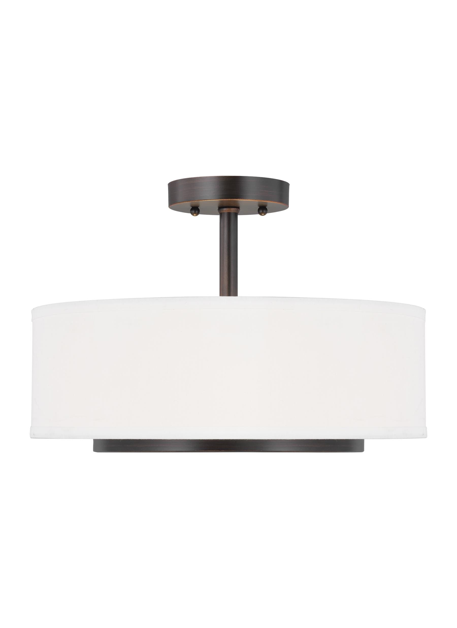 Generation Lighting 7728002-710 Nance 2 -Light Bronze Transitional Etched glass Drum Medium Hanging Convertible pendant/Semi-flush