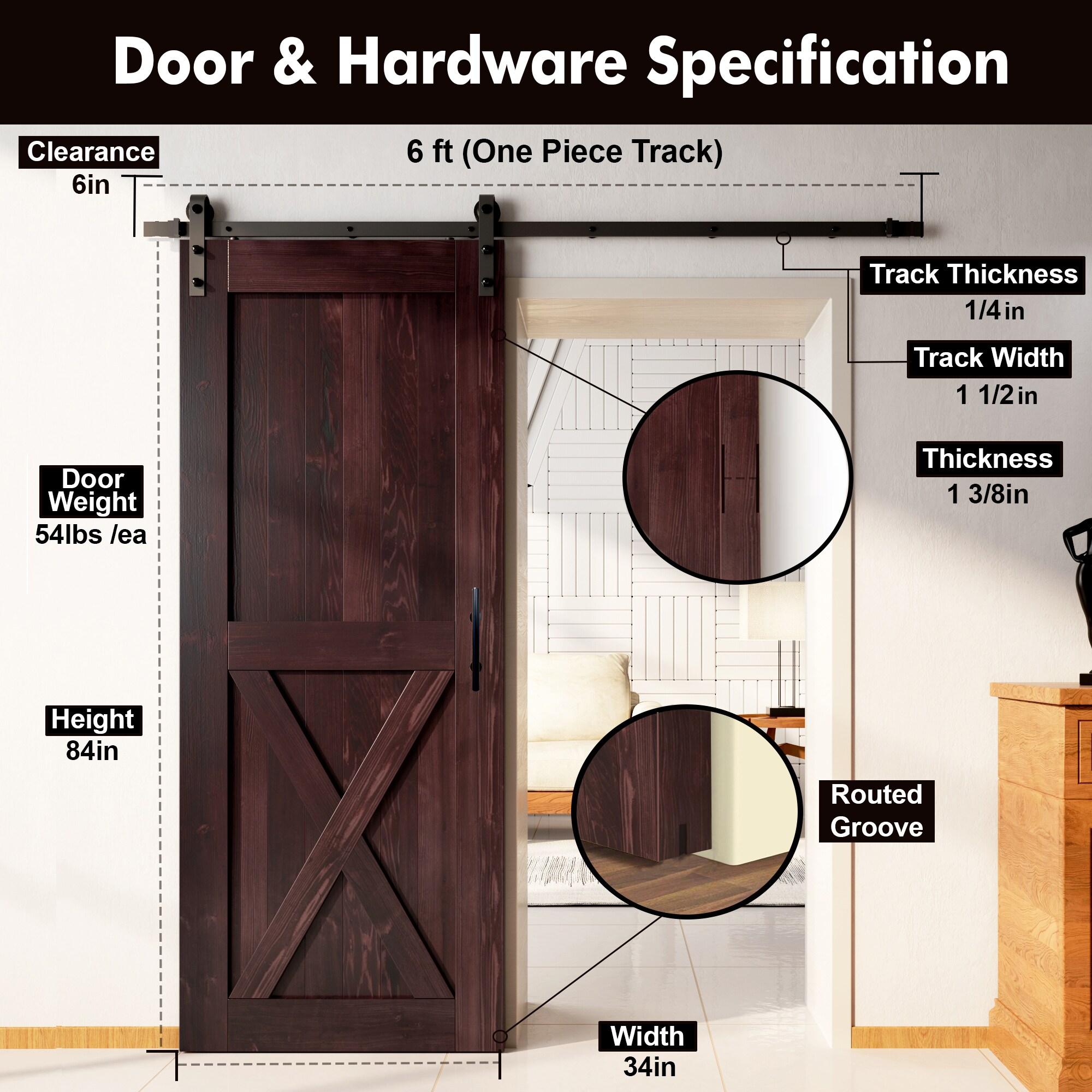 HOMACER YT1TGH072C-3484-X-RD Barn-Doors - View #7