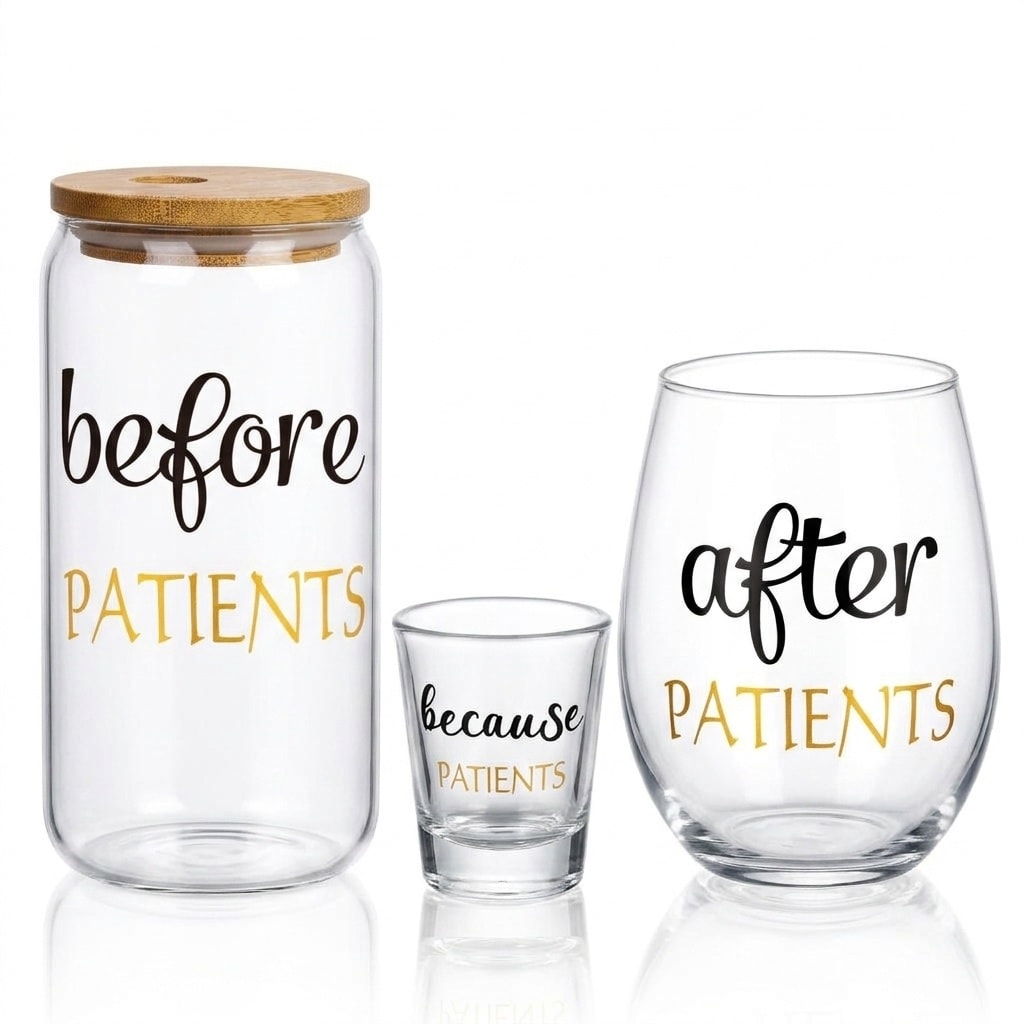 Aoibox  Before Patients After Patients Ceramic Can Glass and Stemless Wine Glass Gift Set for care Workers