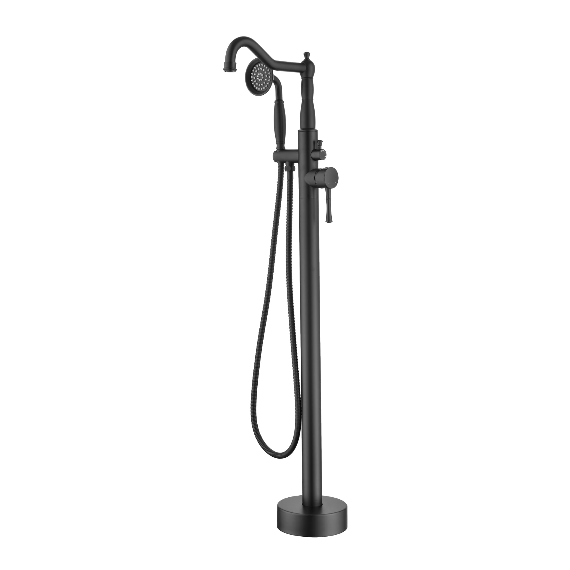 WELLFOR KC-HPY-52633US Matte Black 1-handle Freestanding Swivel Bathtub Faucet with Hand Shower ( Valve Included )