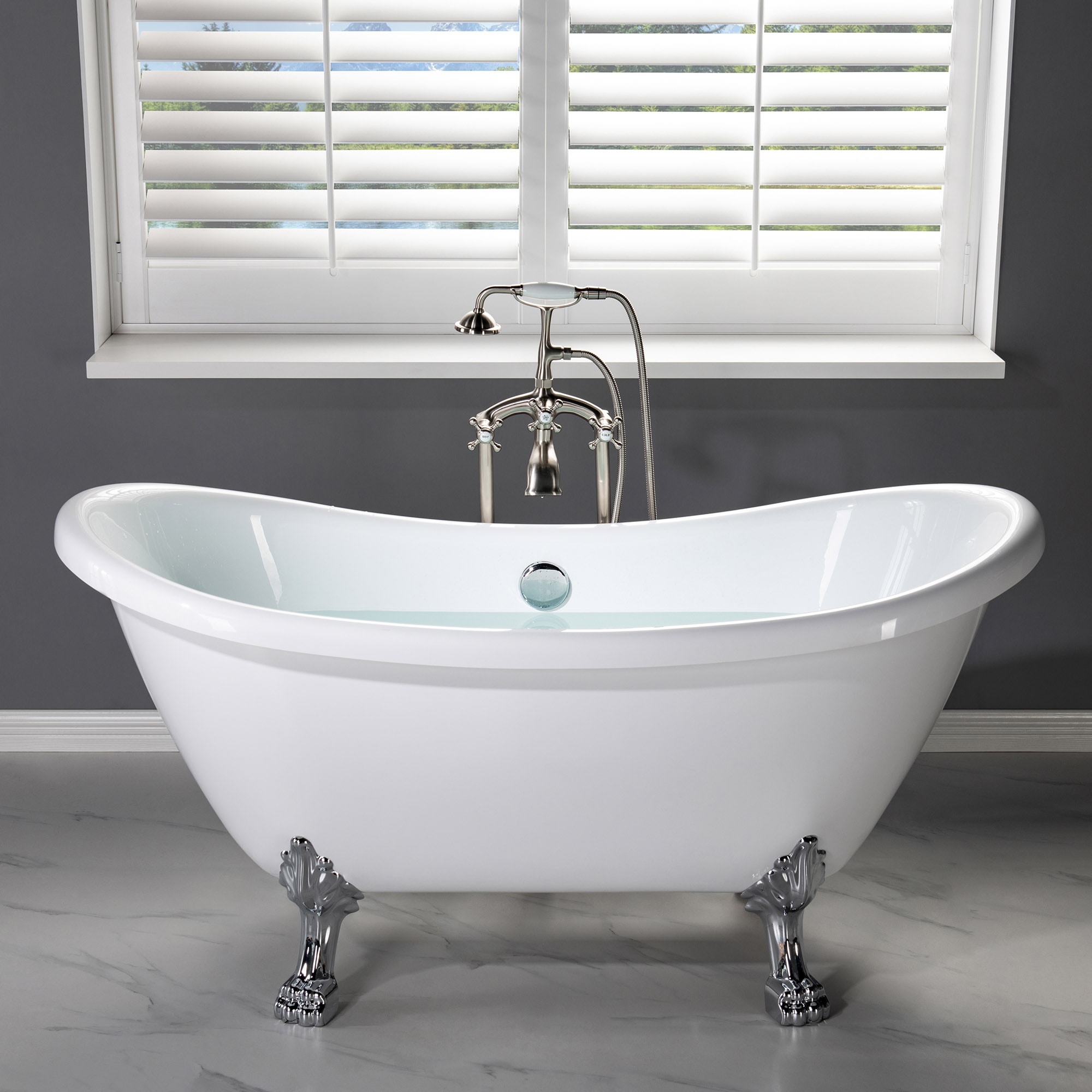 Woodbridge Wayne Brushed Nickel 3-handle Freestanding Low-arc Bathtub 