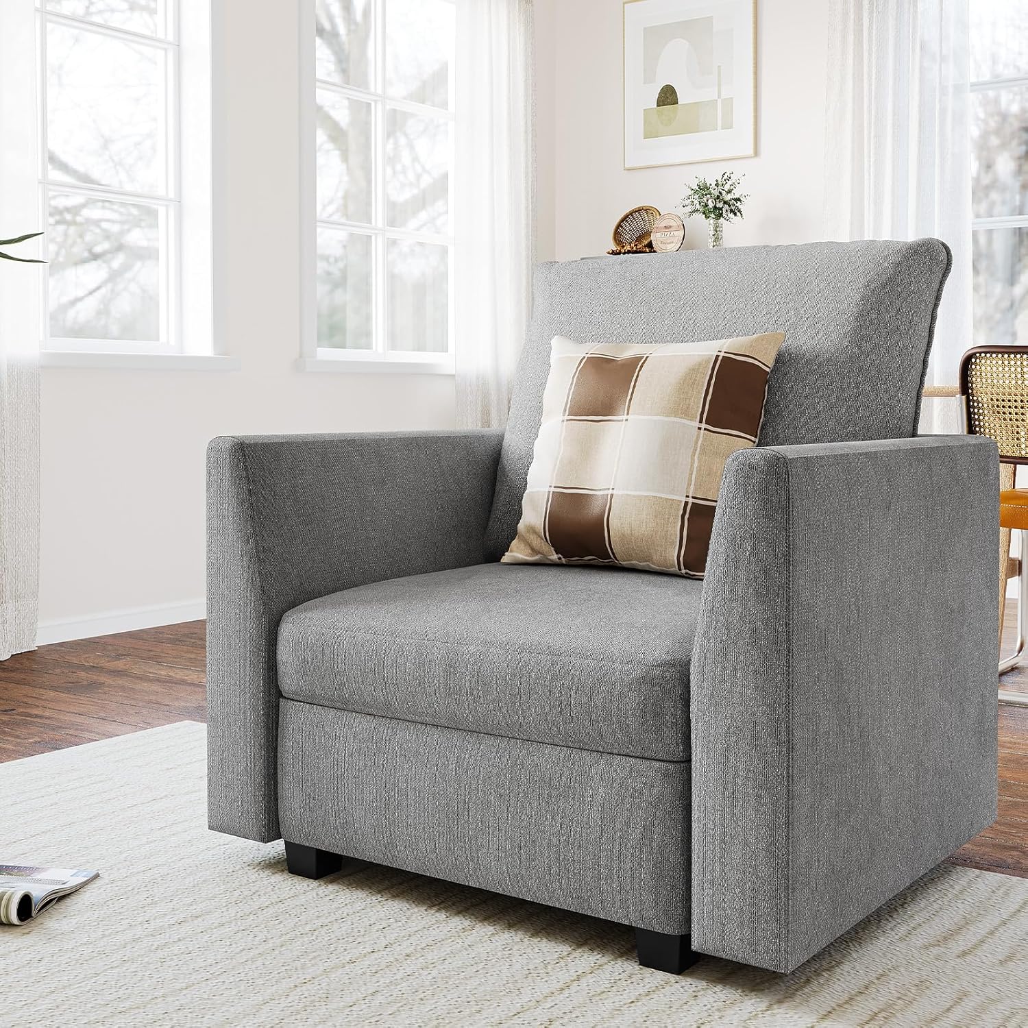 Der Rose LXL-PHO-10LP714V Modern Grey Accent Chair with Hidden Storage  Oversized Upholstered Armchair with Detachable Armrests Cozy Reading Chair for Living Room Bedroom or Reception Area