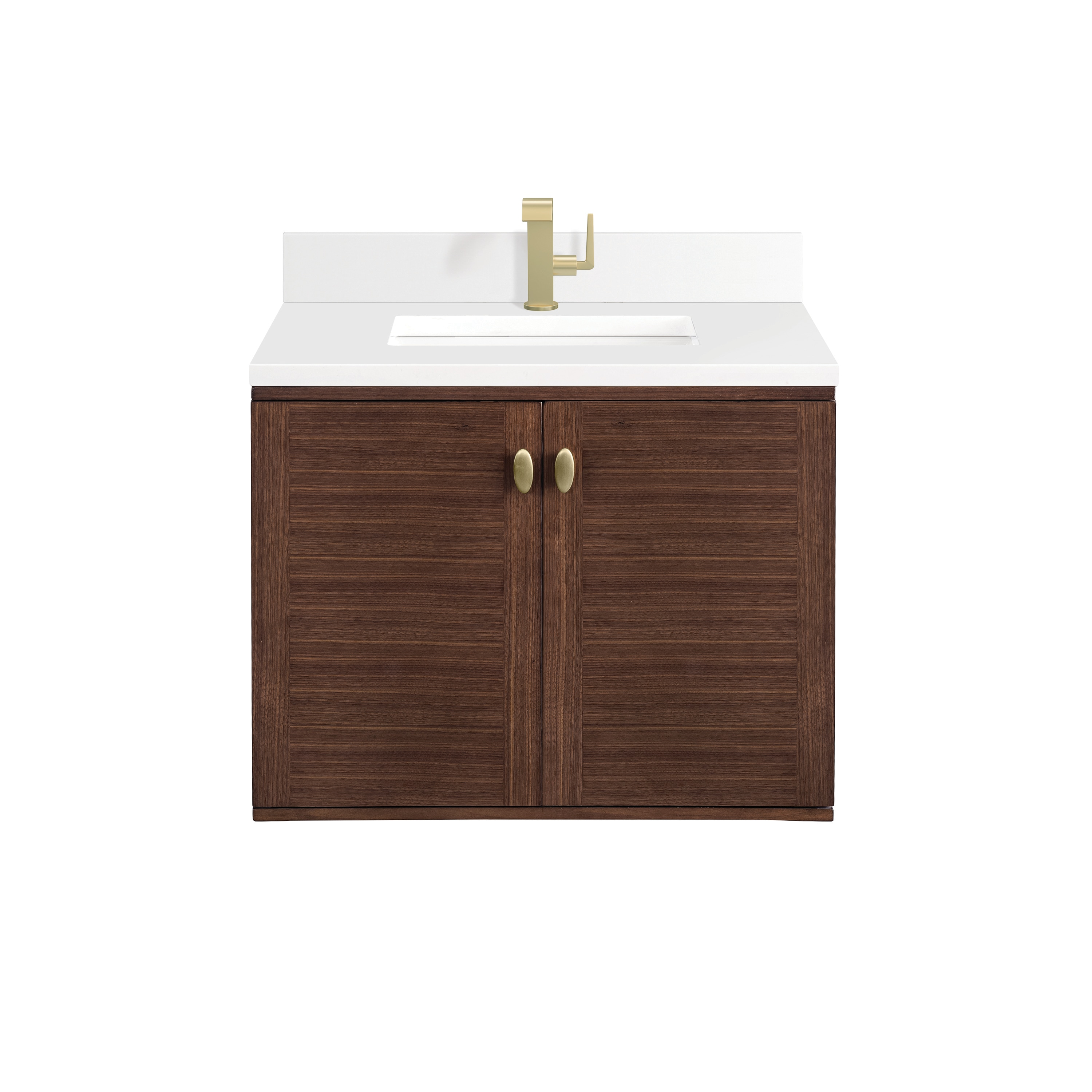 James Martin Vanities 670-V30-WLT-1WZ Amberly 30-in Mid-century Walnut Undermount Single Sink Bathroom Vanity with White Zeus Quartz Top