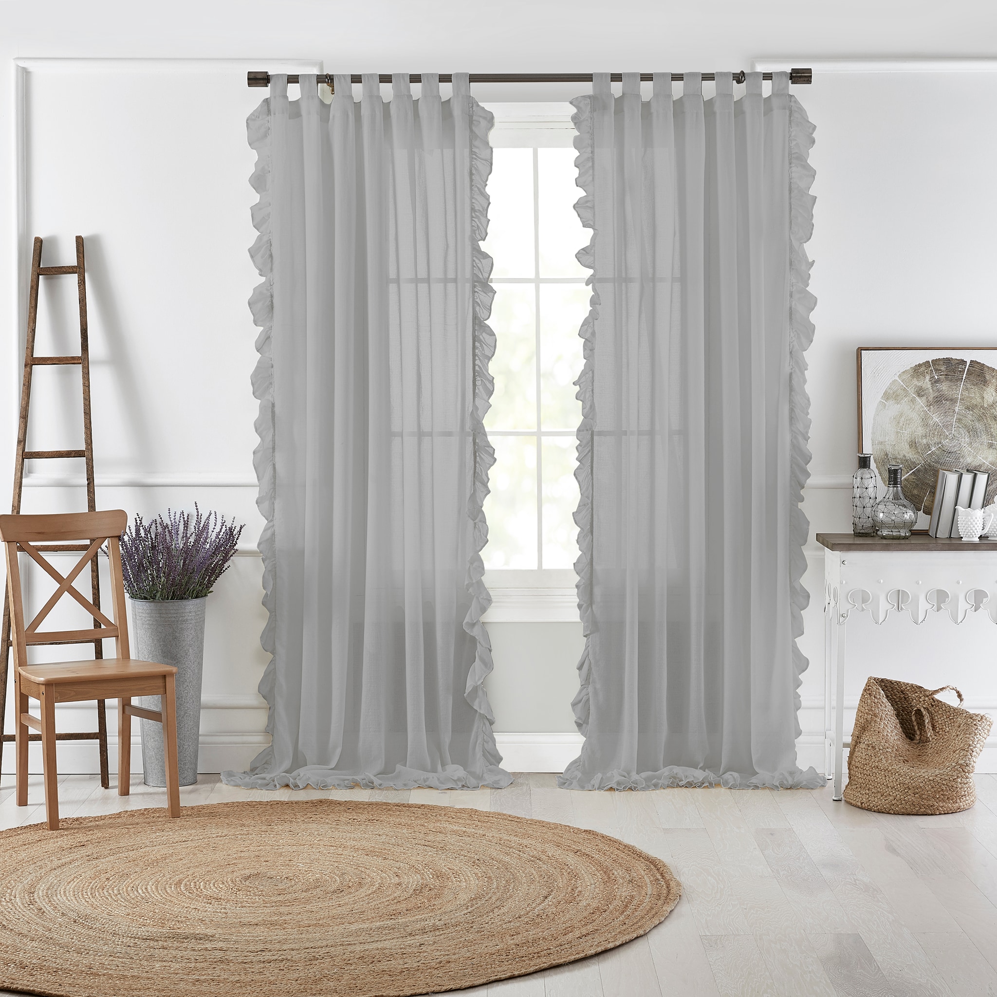 Elrene Home Fashions 739550349269 95-Inches Gray Sheer Top tab Single curtain panel
