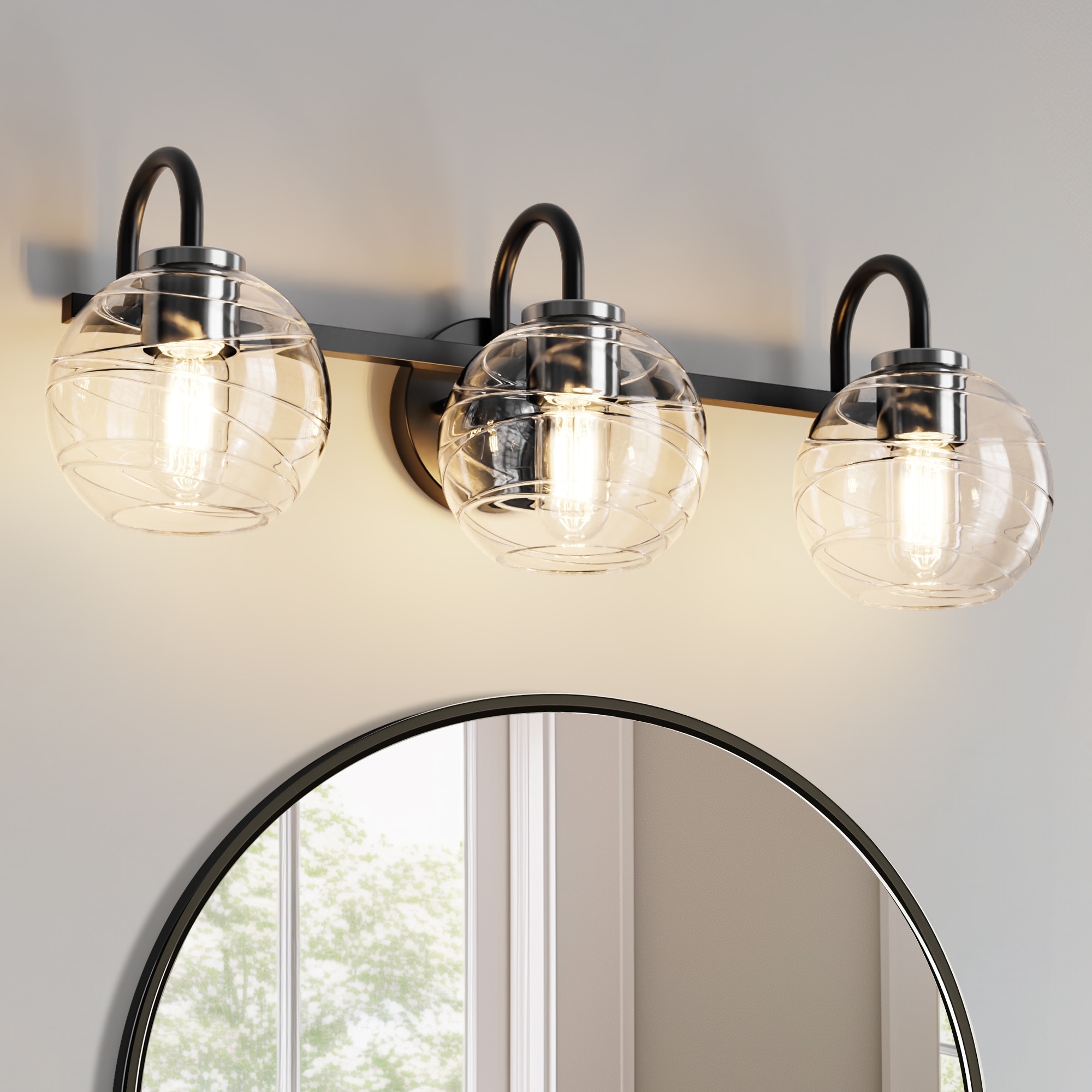 DORESshop LSC-YB-JQ16801CBK-1 25 inch 3 Light Black Vanity Light with Globe Clear Glass Shades for Bathroom Mirror Bedroom