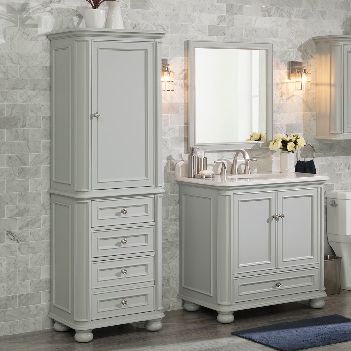 Espresso Bathroom Linen Cabinet 3 Pull Out Drawers