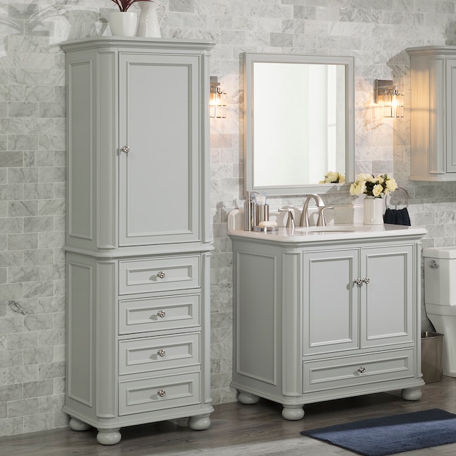 Allen Roth Wrightsville 25 In W X 72 H 18 D Light Gray Wood Freestanding Linen Cabinet The Cabinets Department At Com - Bathroom Linen Cabinet Designs