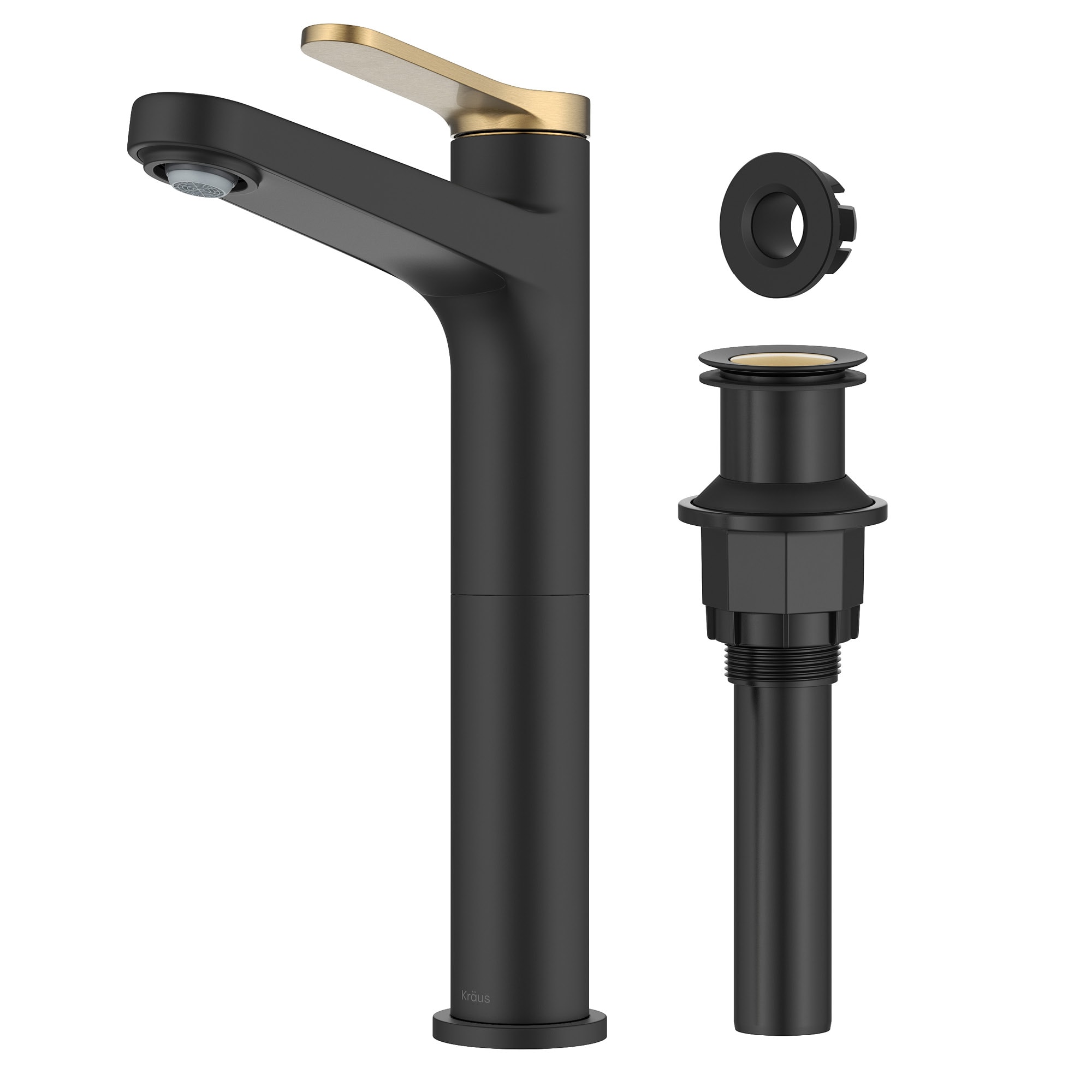 Spot-Free Brushed Brass and Matte Black Vessel Sink Faucet