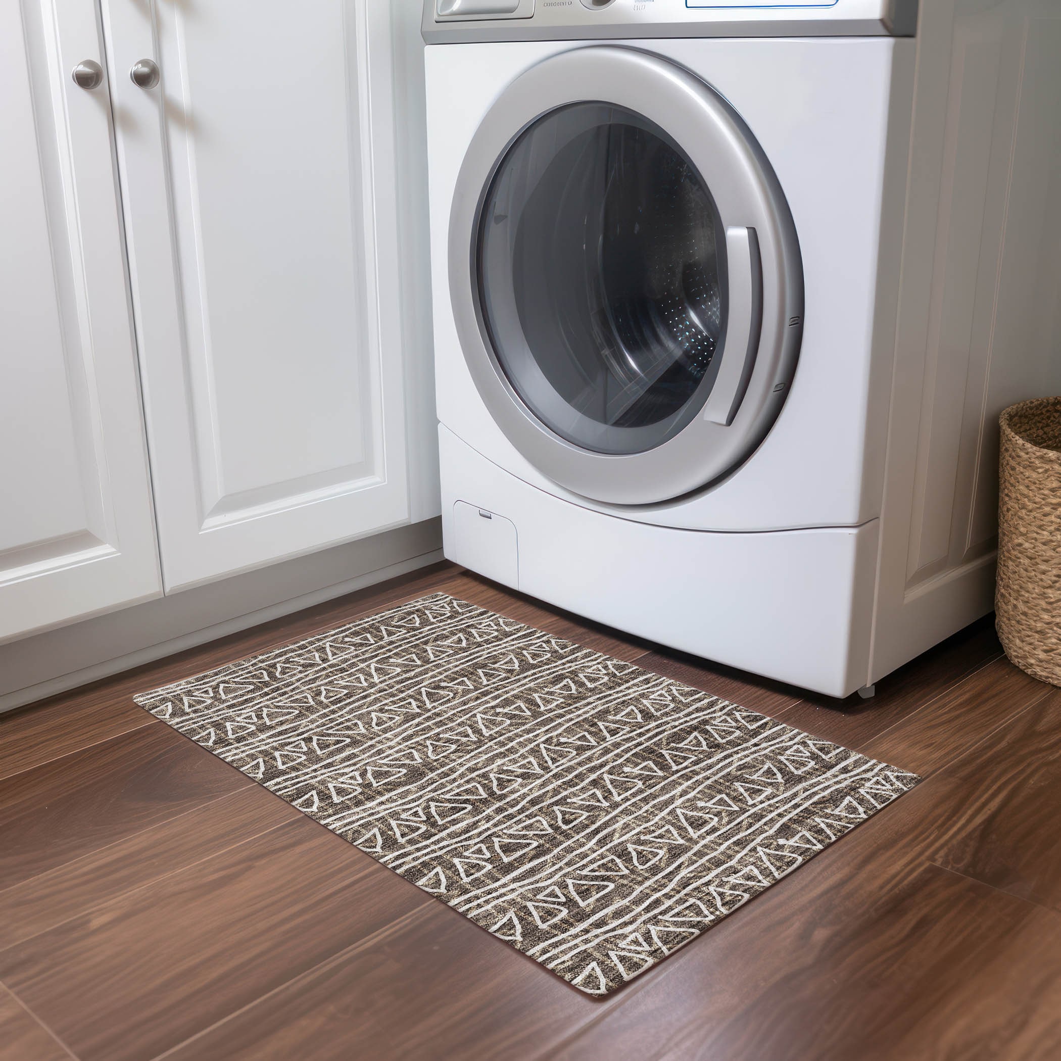 Chocolate Flat Woven Machine Washable Synthetic Rug 1'8" x 2'6"