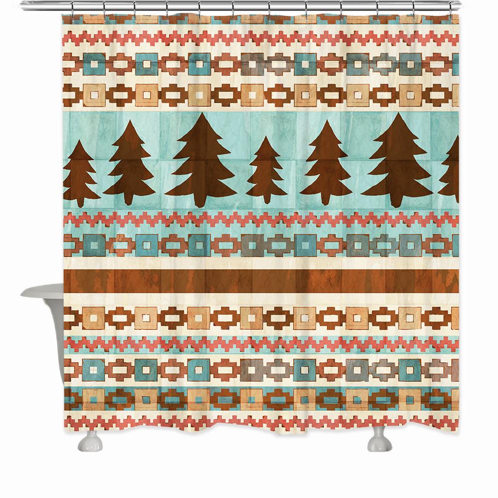 Laural Home 71-in L Tribal Trees Geometric Polyester Shower Curtain