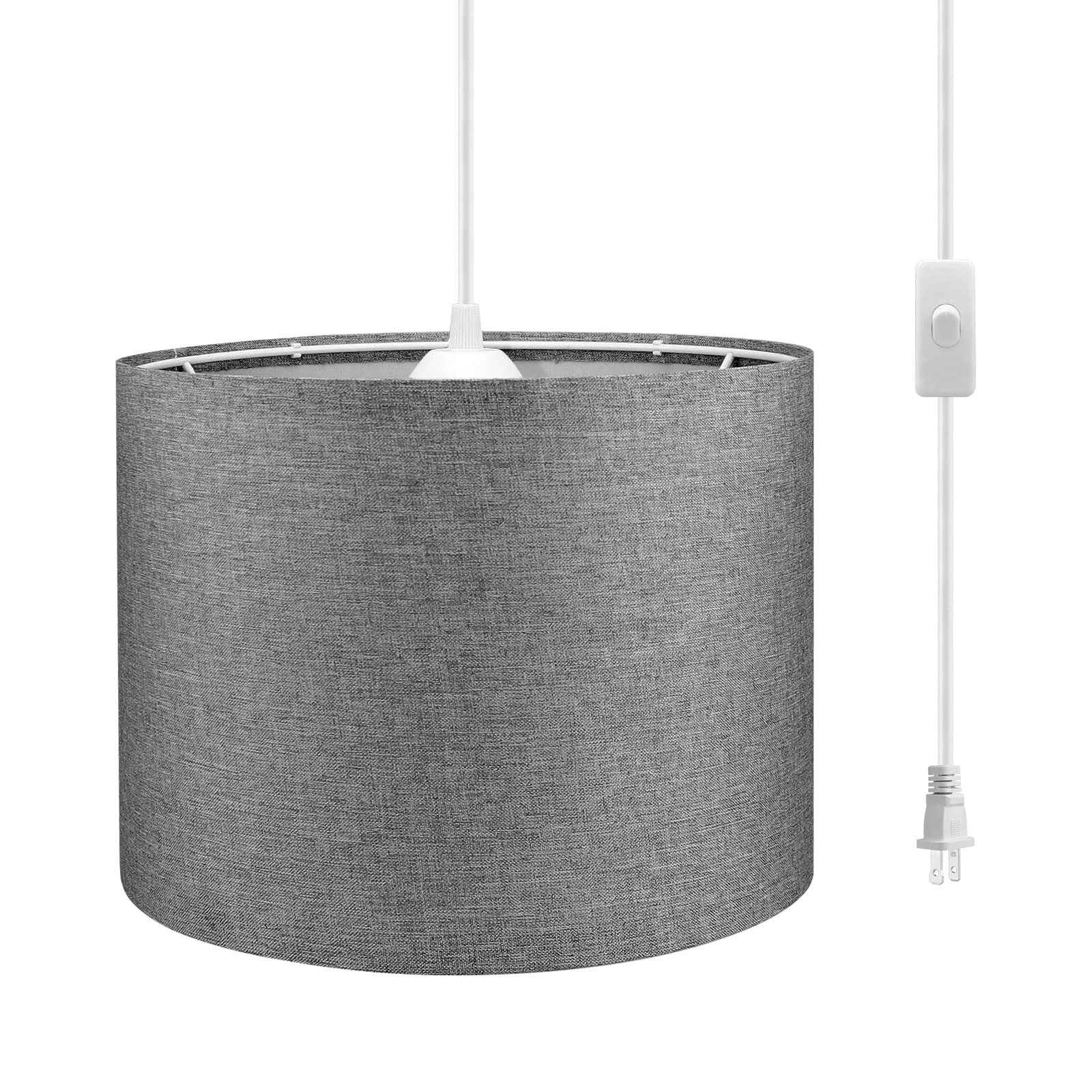 AOIZGMY  Plug in Pendant Light with 15 FT Hanging Cord and On Off Switch Fabric Shade Hanging Light Fixture for Living Room Bedroom Dining Room