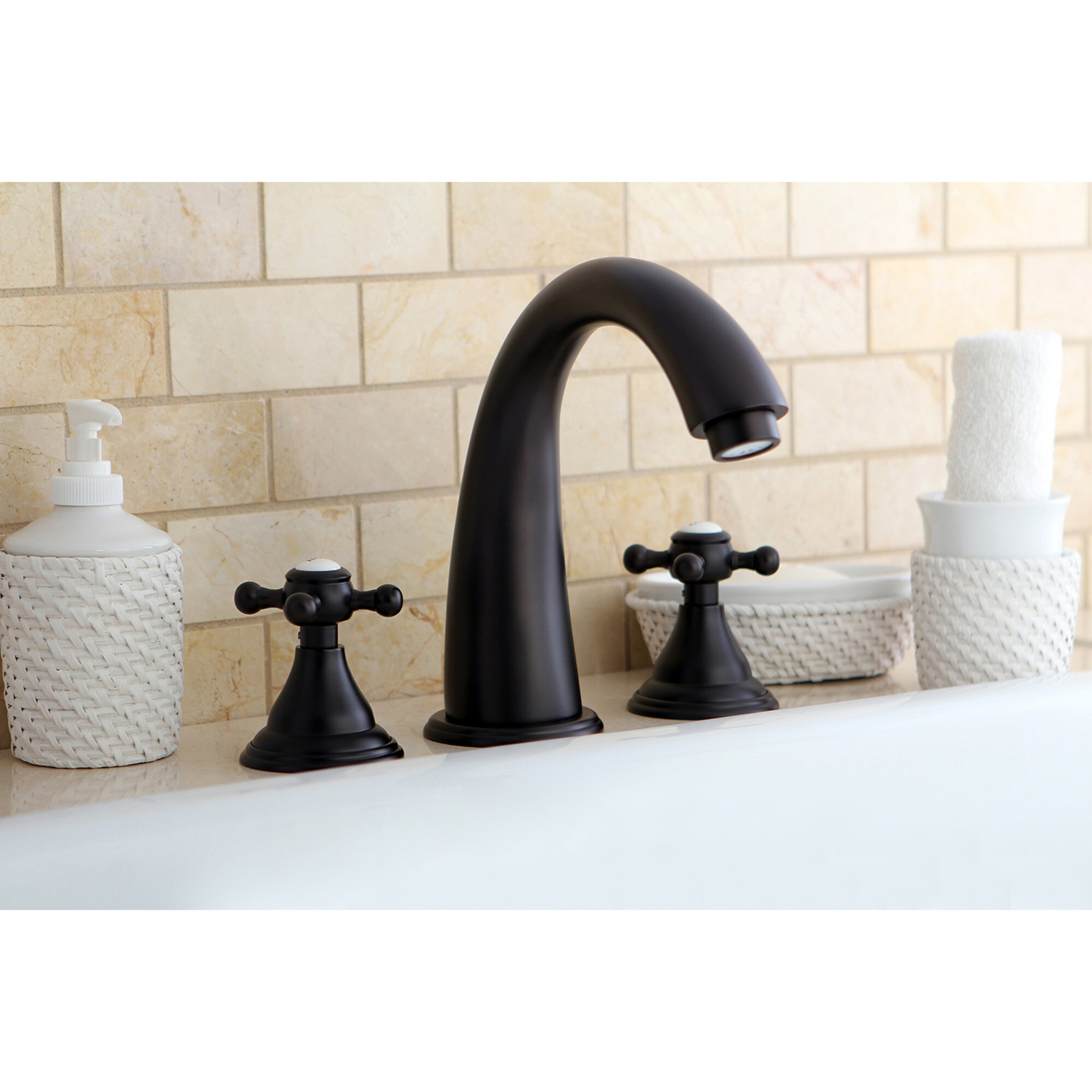 Kingston Brass WLKS5365BX Vintage Oil-rubbed bronze 2-handle Deck-mount Roman High-arc Bathtub Faucet ( Valve Included )
