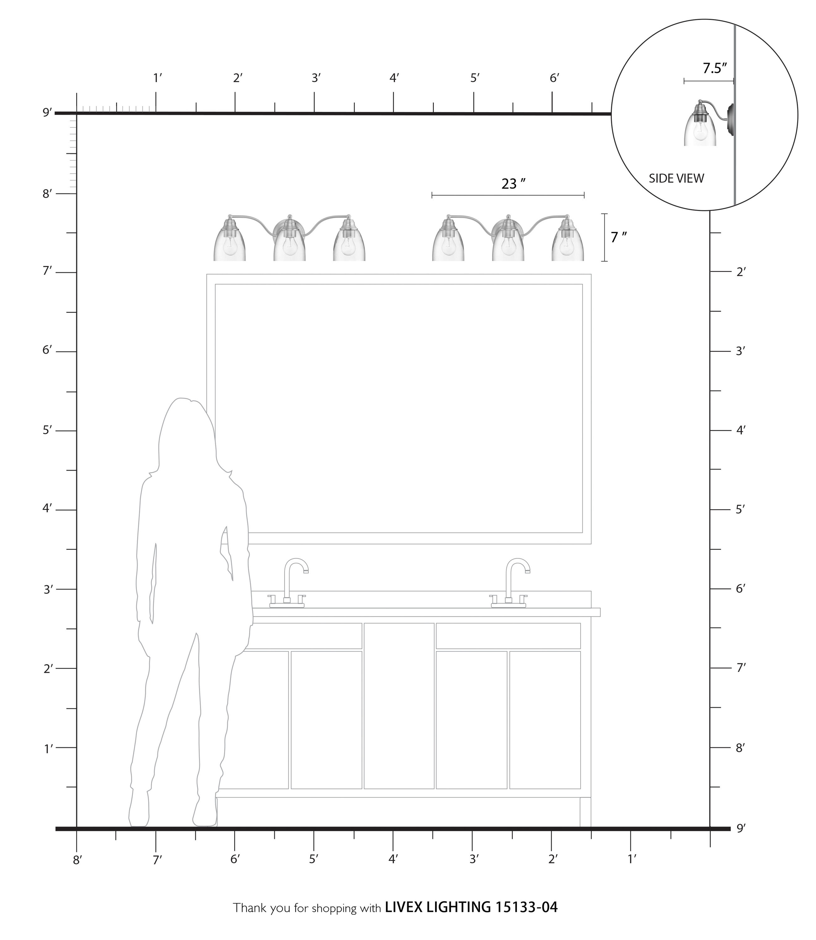 Montgomery Black Steel 3-Light Vanity with Clear Glass Shades
