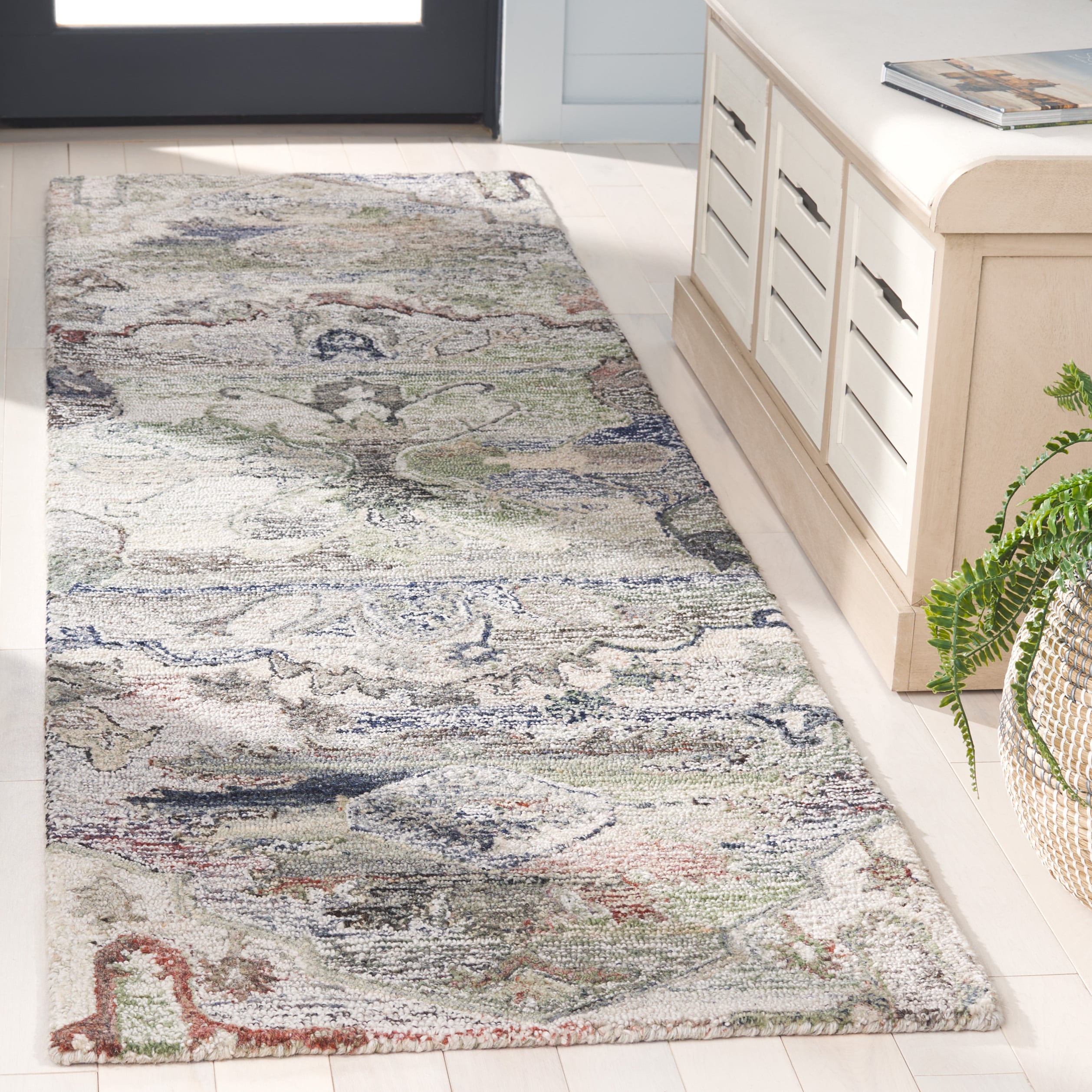  Anatolia 408 Gray/Green Transitional 2ft-3in x 8ft Runner Rug