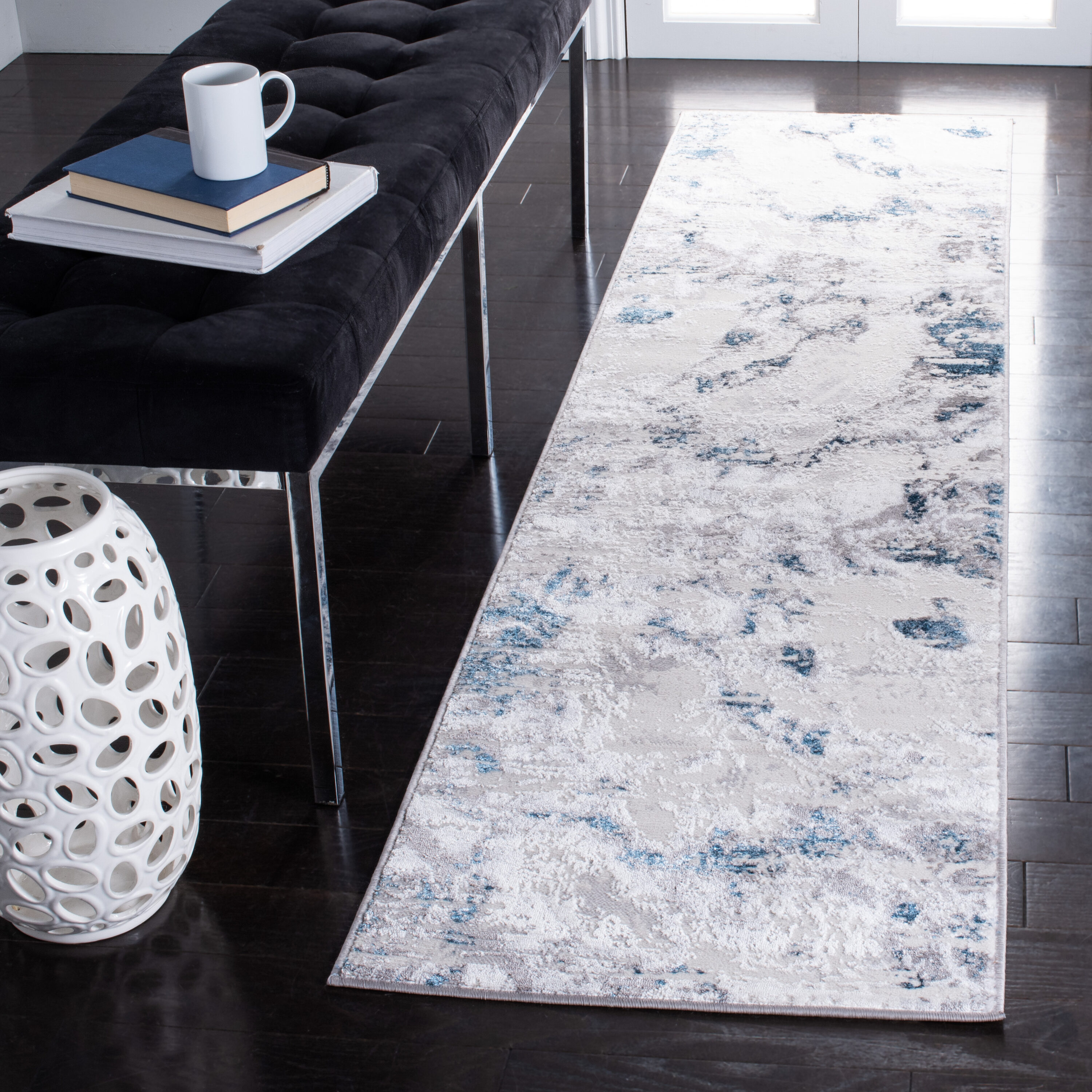 Amelia 232G Grey Blue 2ft x 6ft Runner Rug