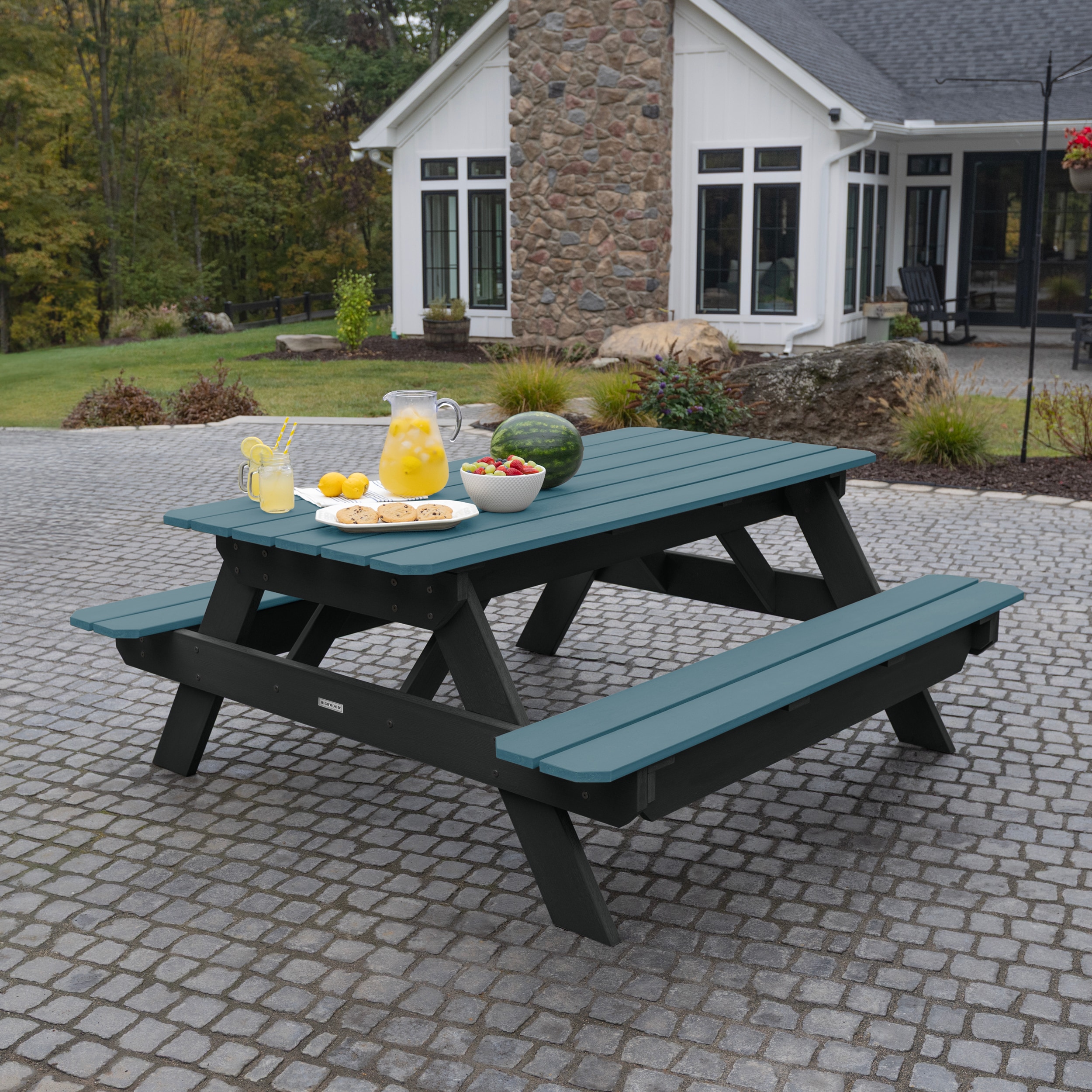highwood AD-TBL-HI02-SHL 71.6-in Blue Recycled plastic Rectangle Picnic Table