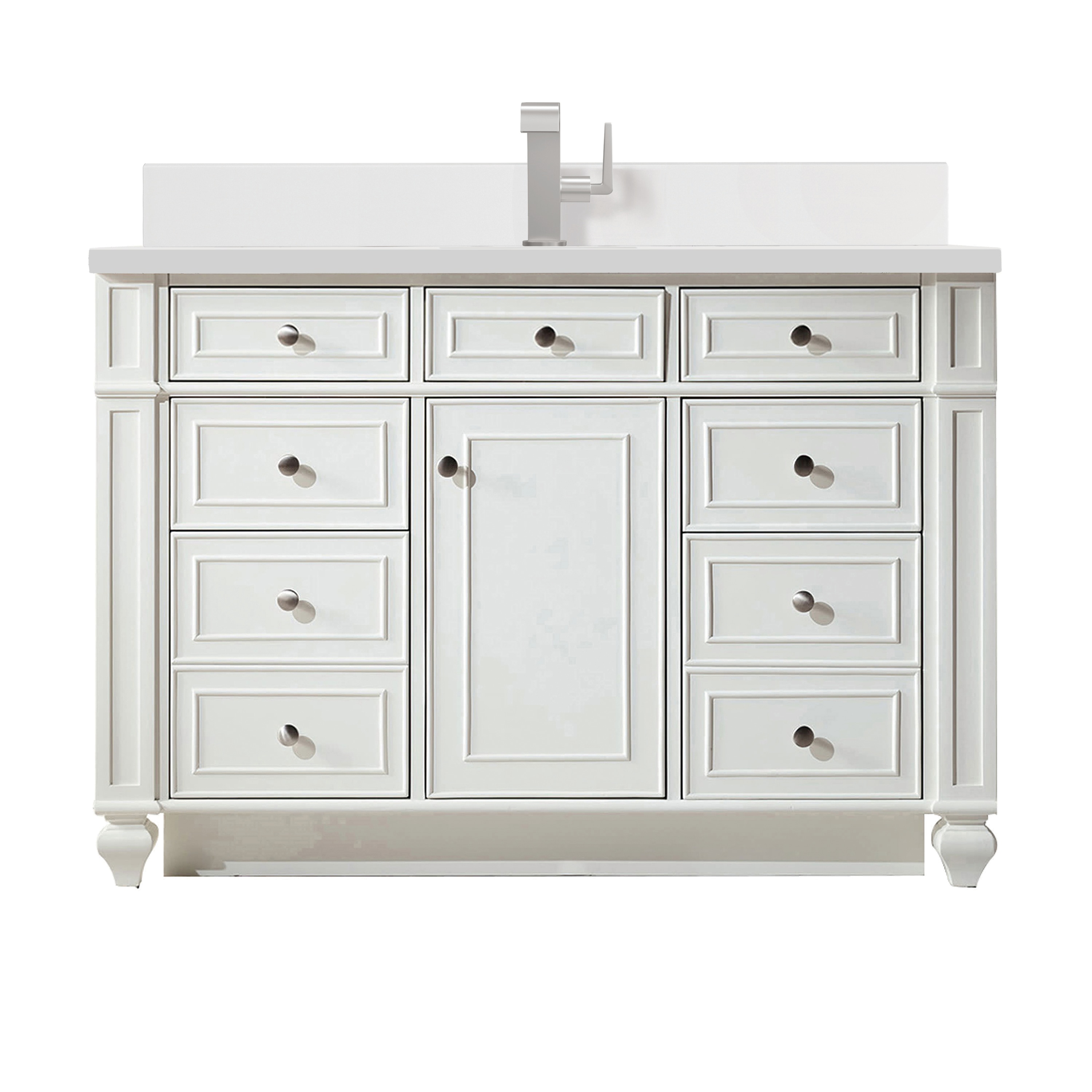 James Martin Vanities 157-V48-BW-1WZ Bristol 48-in Bright White Undermount Single Sink Bathroom Vanity with White Zeus Quartz Top