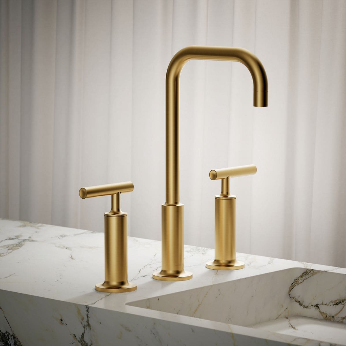 KOHLER Purist 8 in. Widespread 2-Handle Mid-Arc Bathroom Faucet in Polished Chrome with High Gooseneck Spout