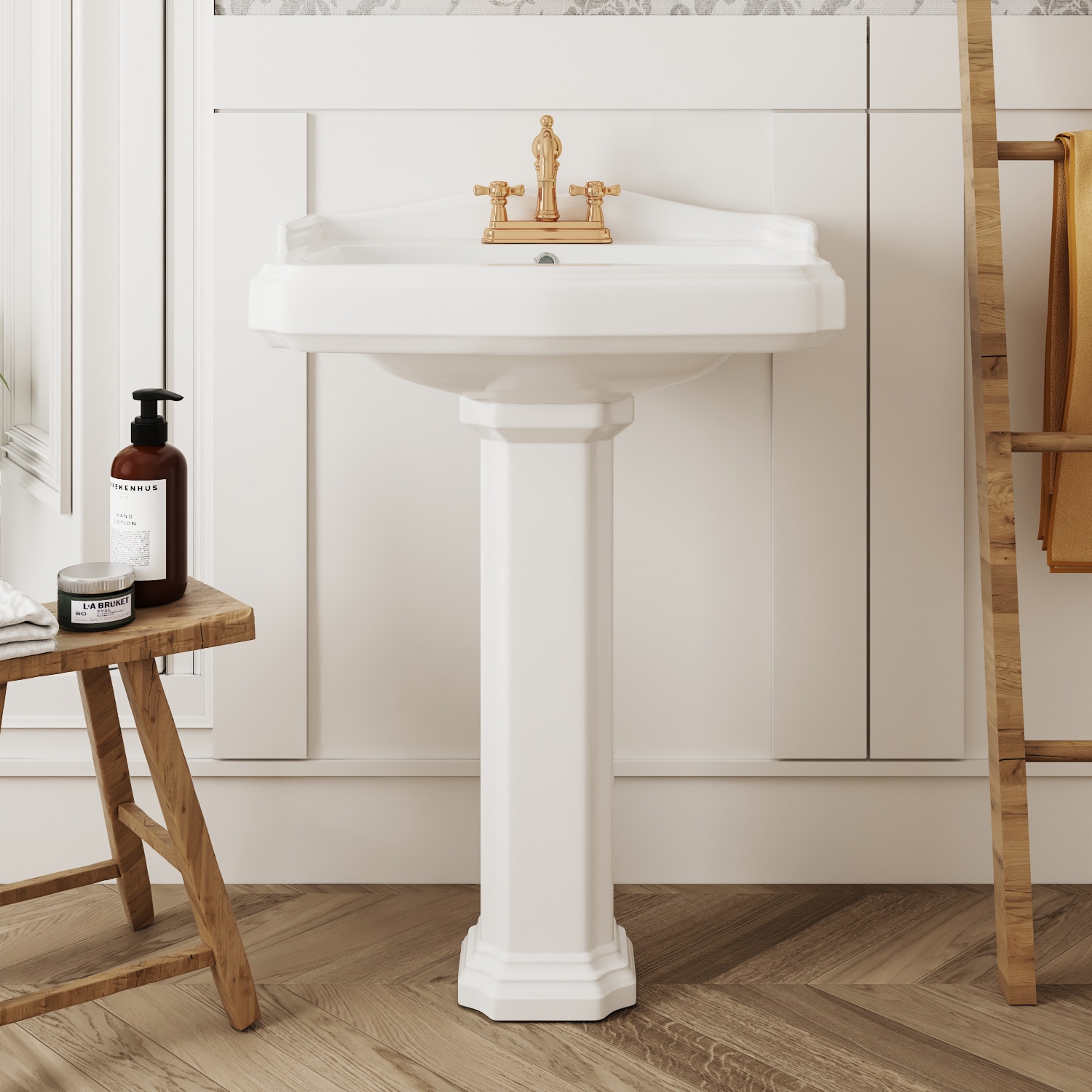 DeerValley DV-1P522 Dynasty Ceramic Traditional White Pedestal Sink Combo ( 18.9-in x 23.03-in x 35.43-in )