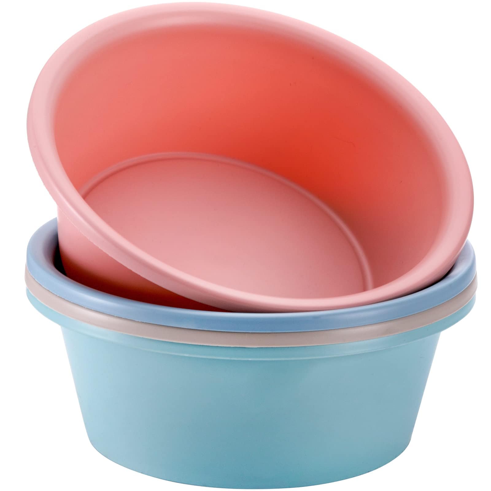 Anqtovp  4 pack round plastic wash basin 5 quart stackable dishpan multipurpose washtub for kitchen sink camping outdoor indoor use assorted