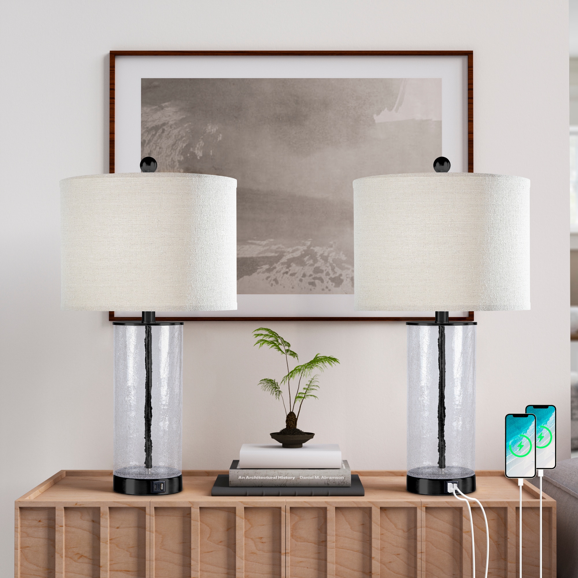 Maxax T263-BK Deluxe 23.25-in Black LED Incandescent Rotary socket Table Lamp with Linen Shade 2 -Set