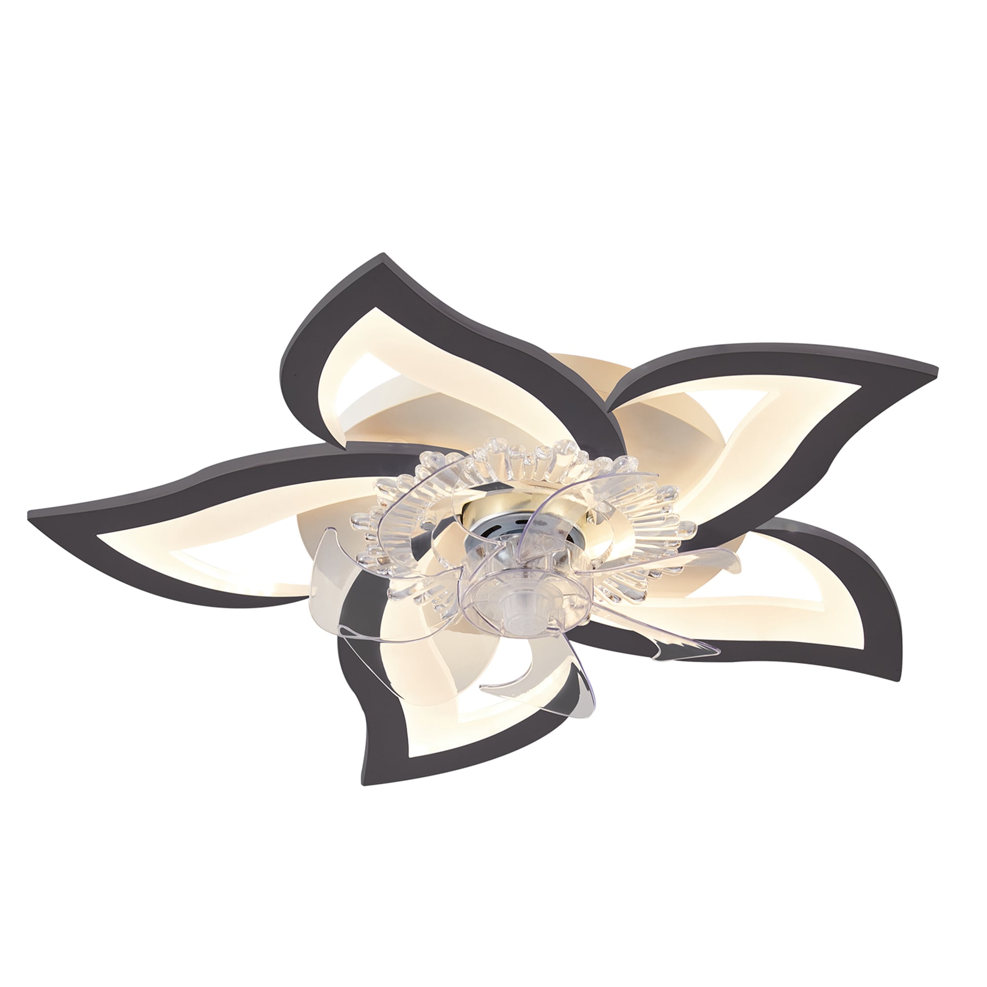 SINOFURN SYD120004BK 27-in Color-Changing Integrated LED Flush Mount Smart Black with Finished Blades Fandelier Ceiling Fan With Light - Remote Included ( 7 -Blade )