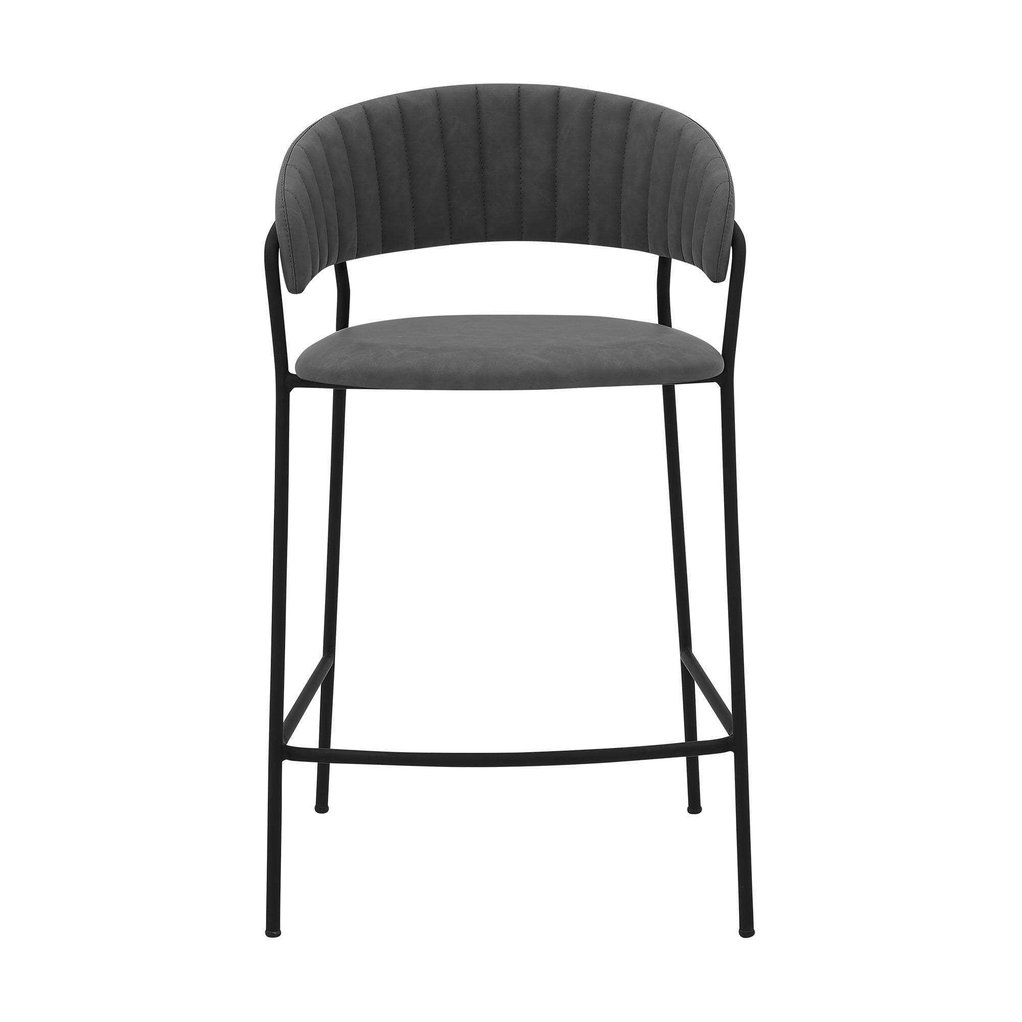 Armen Living LCNRBABLGRY26 Nara Black Full Matte Powder Coated 26.0-Inches H Counter height Bucket seat Upholstered Metal Bar Stool and Back