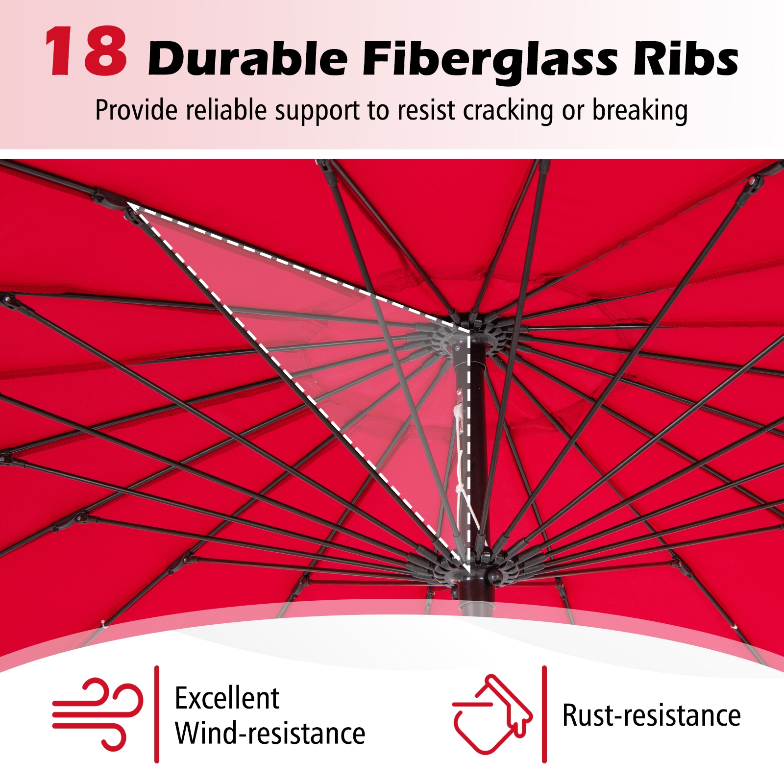 9-Foot Red Polyester and Aluminum Patio Umbrella