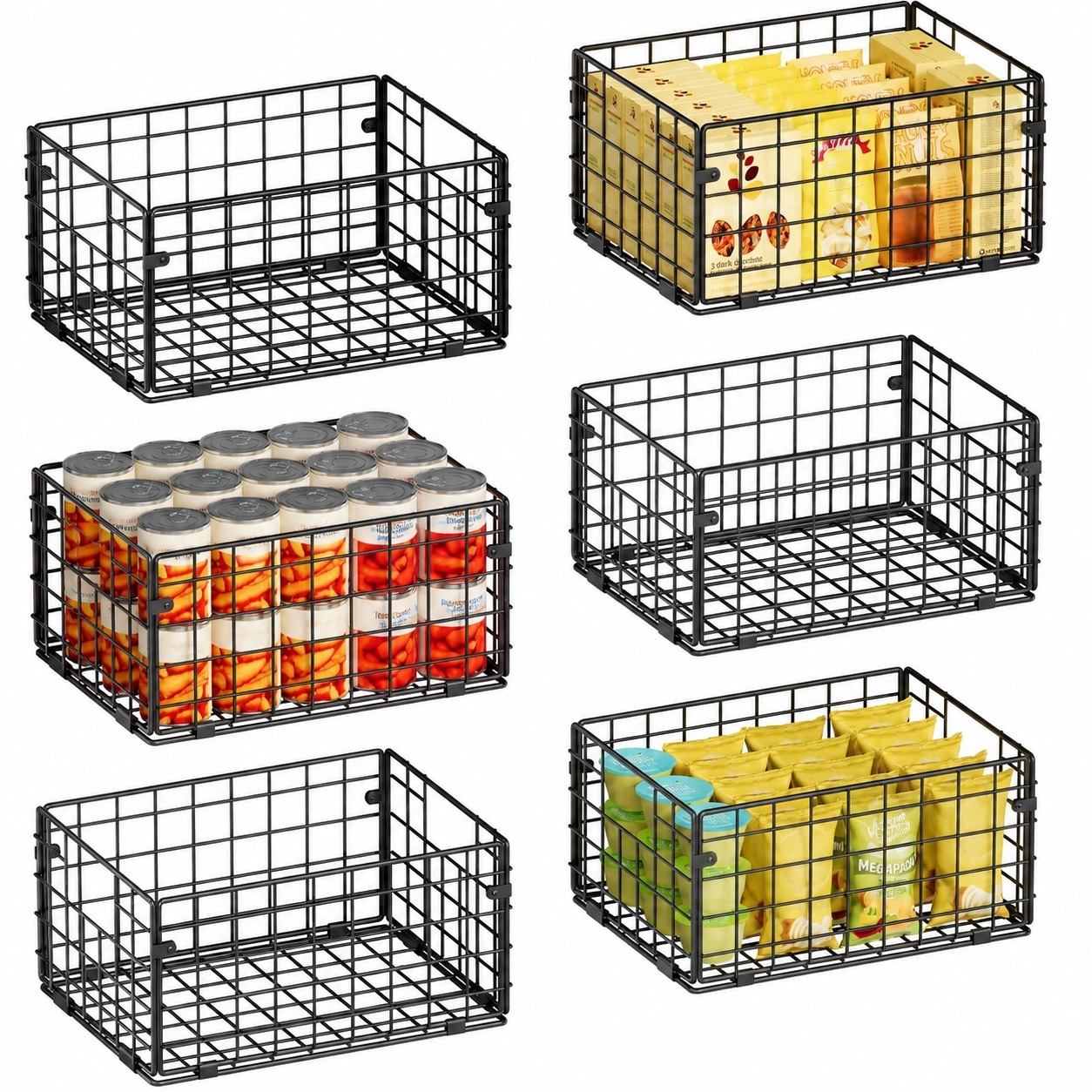 DYRCJ  Metal Wire Basket Pantry Organizer Foldable Cabinet Storage Bins with Handles 6 Pack 12 by 9 by 6 Inches durable home and garden accessory