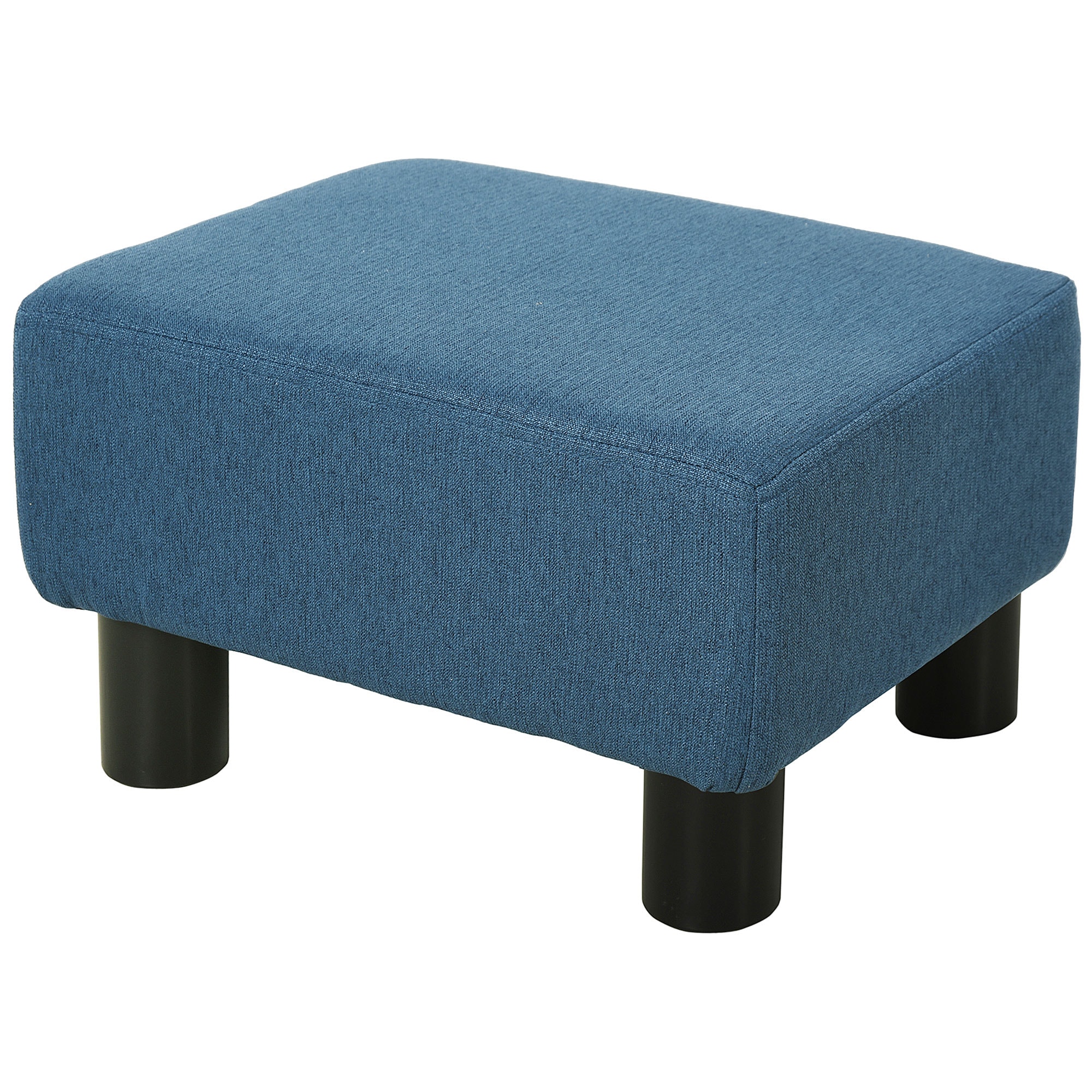 HomCom 833-666V80BU Ottoman Foot Rest Small Foot Stool with Linen Fabric Upholstery and Plastic Legs Cube Ottoman for Living Room Blue
