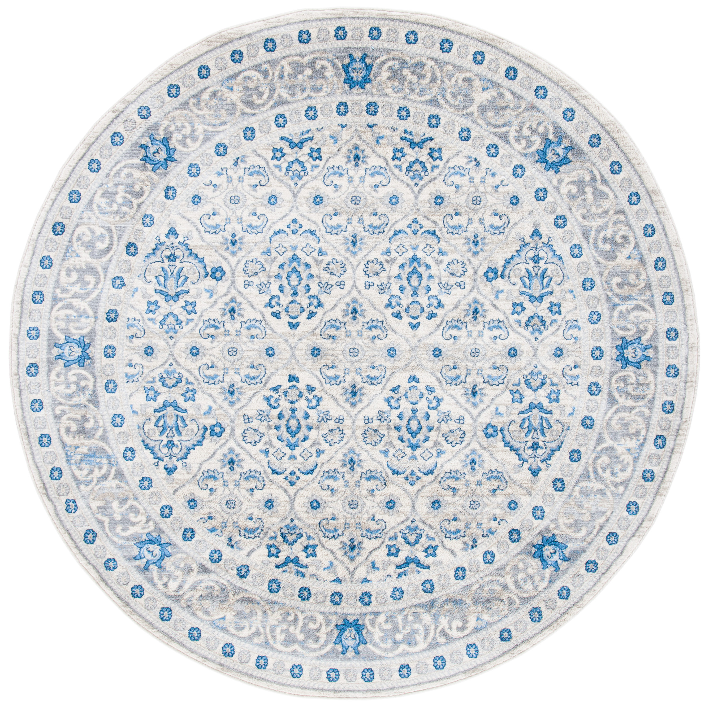 Safavieh BNT870A-7R Brentwood Darcia 7 x 7 (ft) Loomed Polypropylene Ivory/Blue Round Indoor Distressed/Overdyed Vintage Area rug