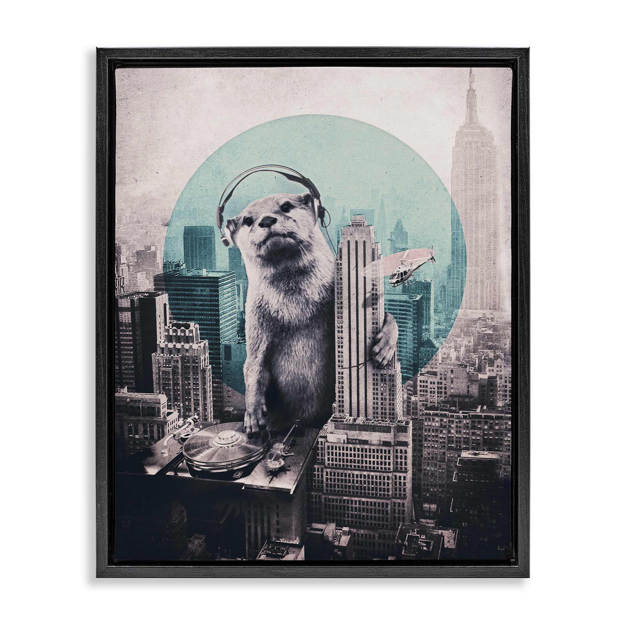 Stupell Industries BT-279-FFB-16X20 DJ Otter over Cityscape Floating Frame design by Ali Gulec