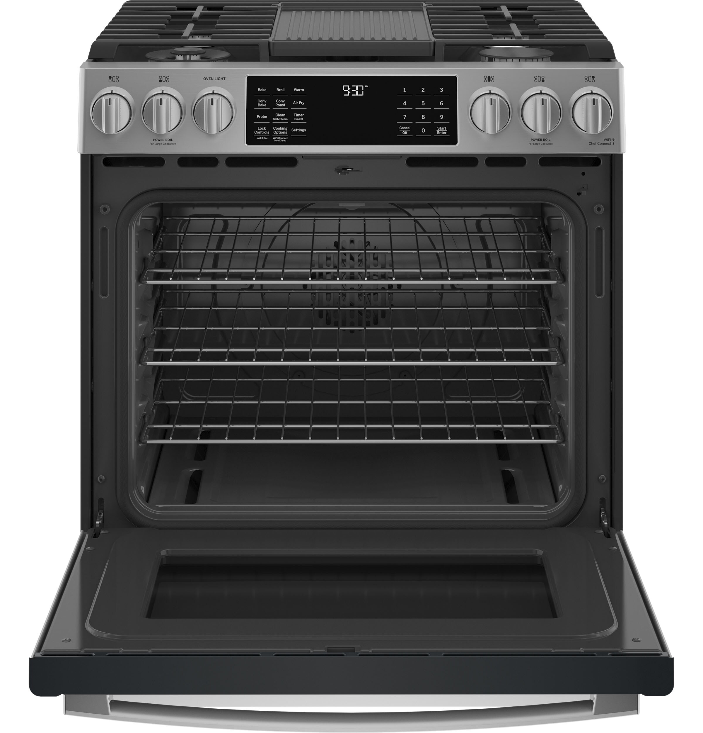 GE Profile 30-in 5 Burners 5.6-cu Ft Self-Cleaning Air Fry Convection ...