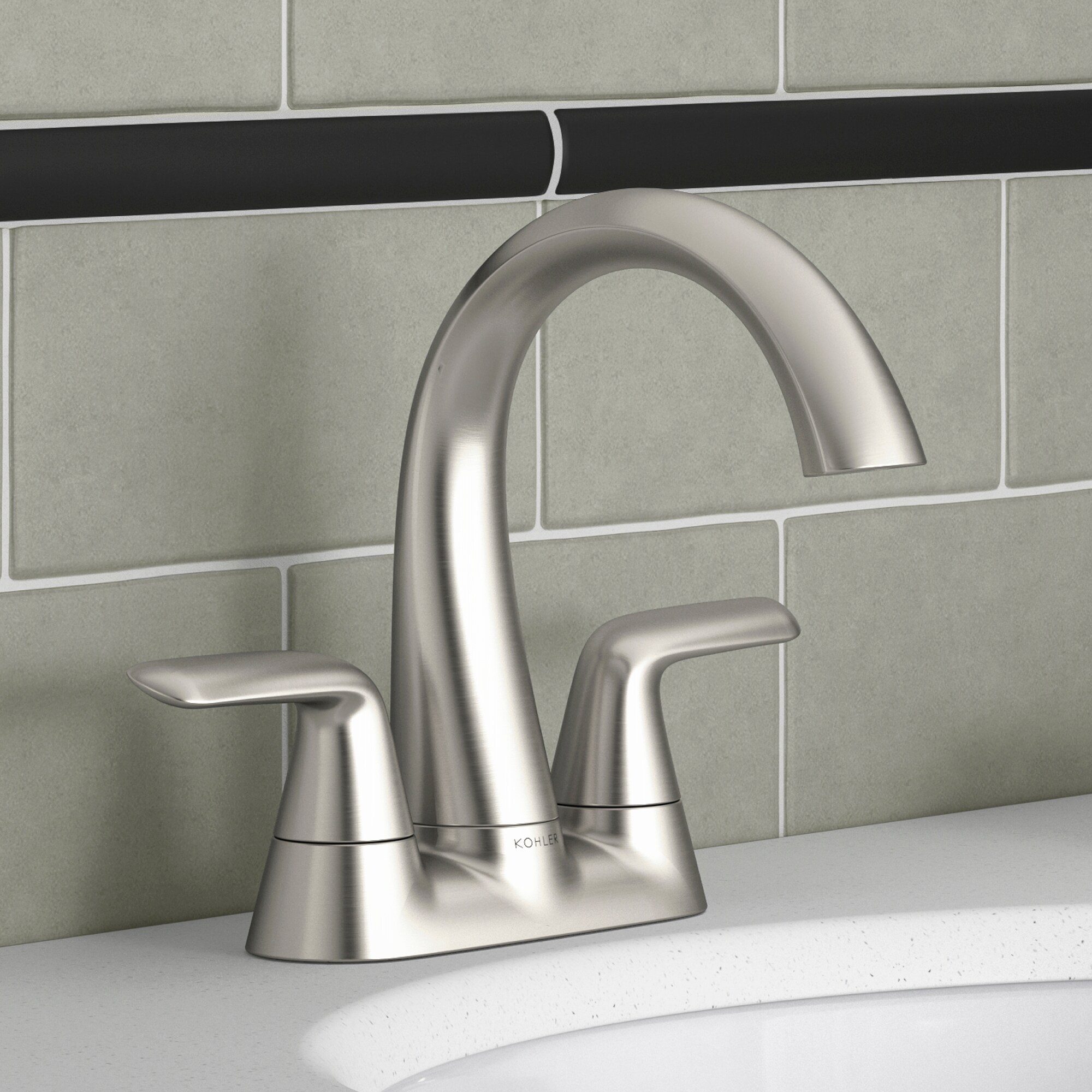 KOHLER Avail Vibrant Brushed Nickel 4-in centerset 2-handle