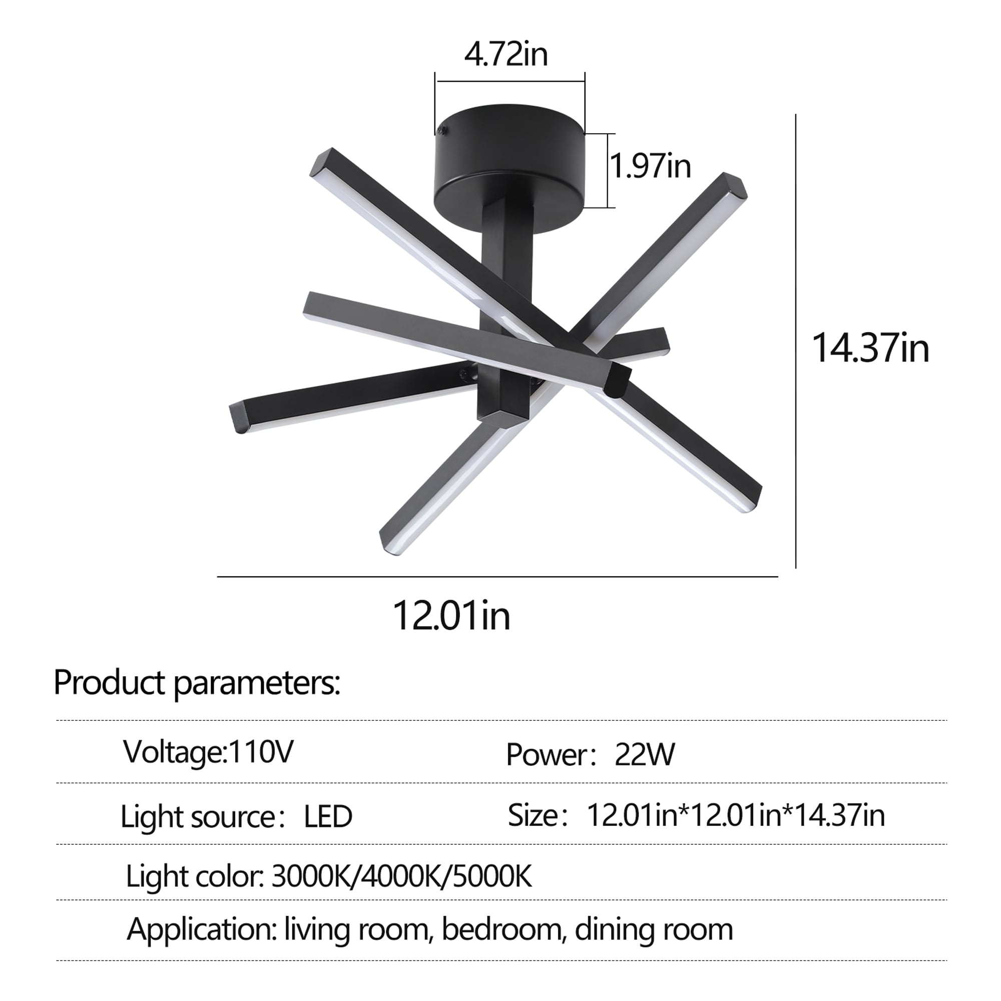 Gaierptone Ceiling Light 12.01-in Black LED Semi-Flush mount light in the  Flush Mount Lighting department at