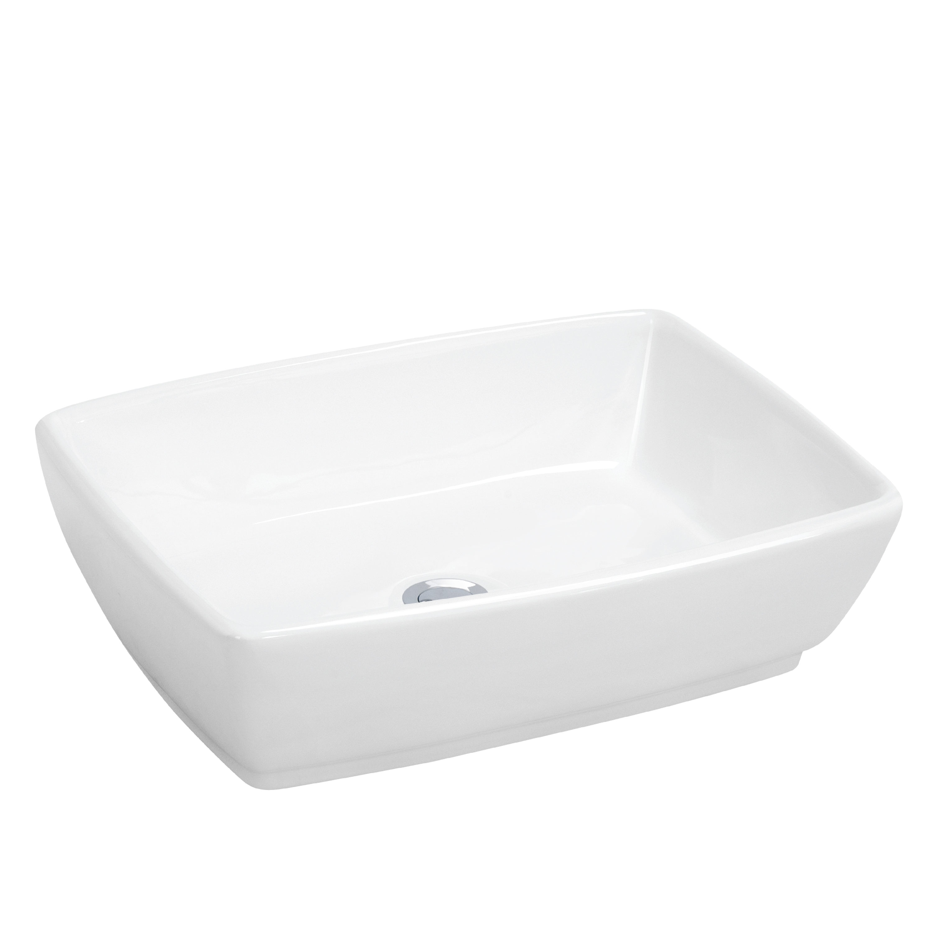 White Ceramic Rectangular Above-Counter Vessel Sink