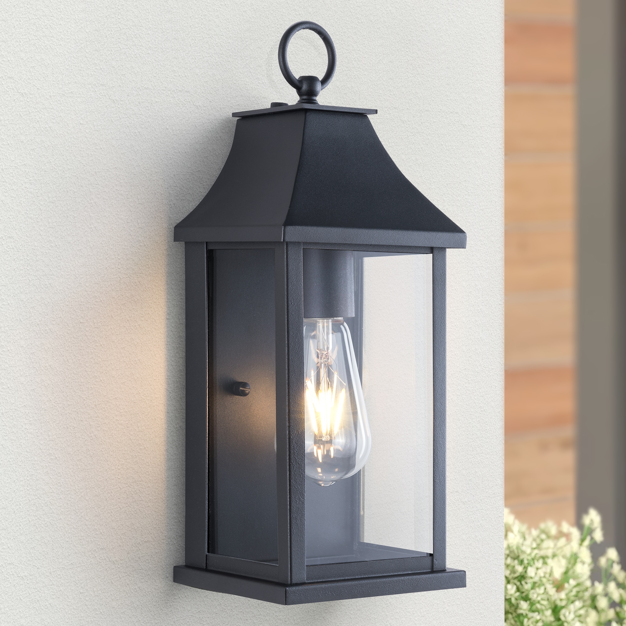 Maxax - Montpelier 1 -Light 15.1-in H Matte Black Hardwired Dusk to Dawn Outdoor Wall Light