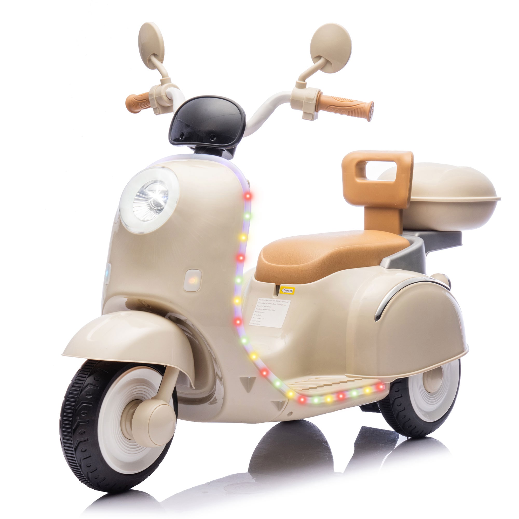 LOVMOR SF-Y-W1578P235066 12V Kids Ride On Three Wheel Electric Motorcycle 2WD Cool Waterfall LightLarge Storage SpaceIntimate Anti slip and Backrest DesignCenter Control With Bluetooth Music USB Power Display For Kids
