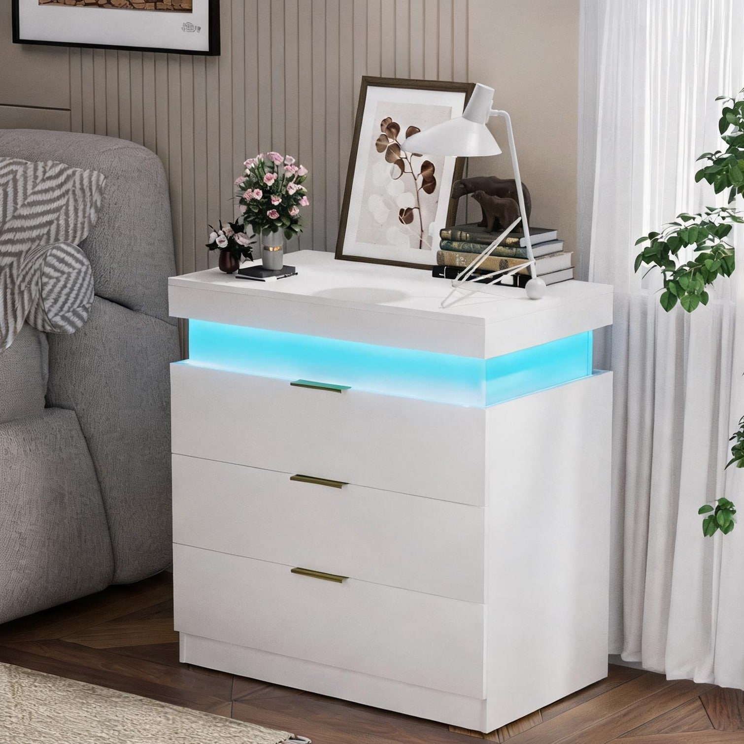 Watnature Clean white particle board nightstand with sliding top and ...