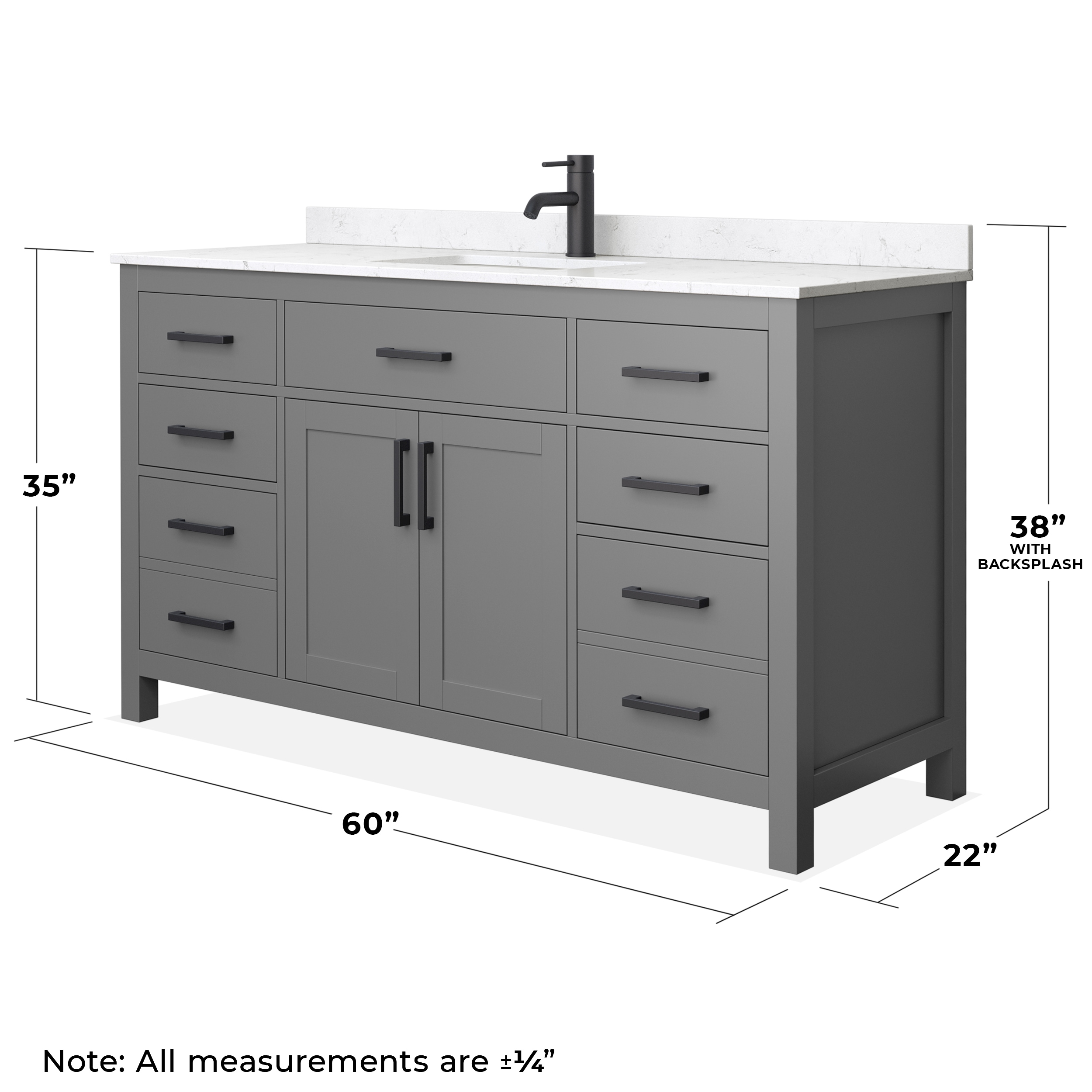 Beckett 60'' Dark Gray Bathroom Vanity with Marble Top