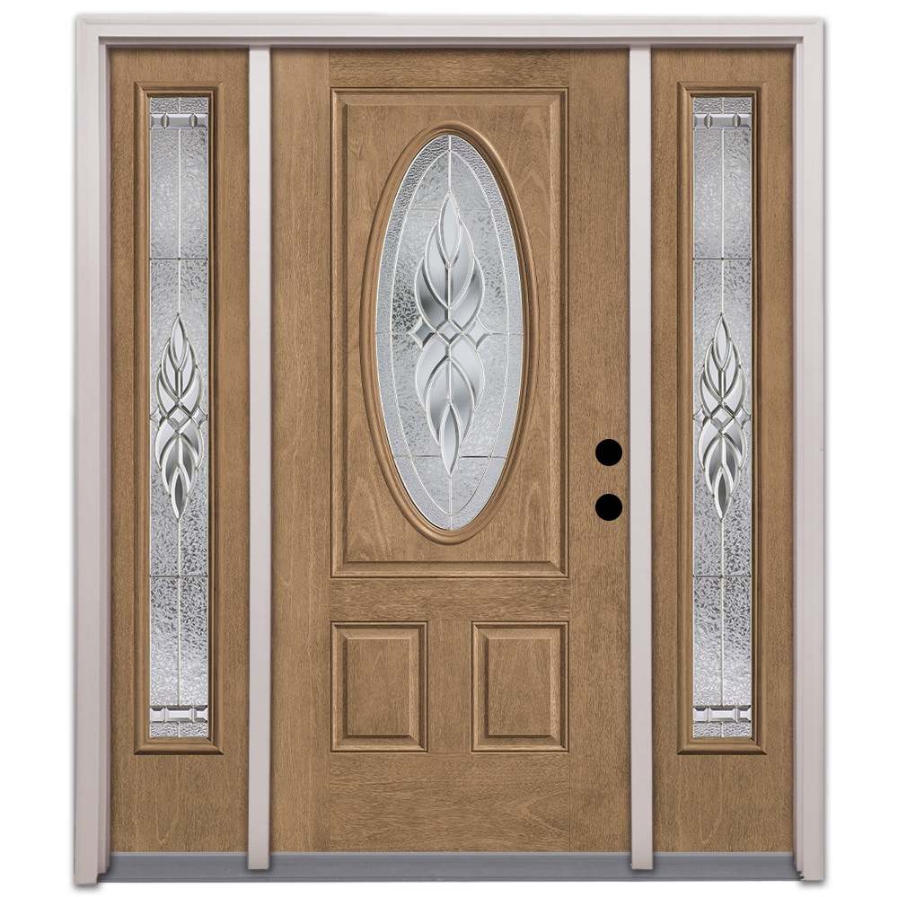 Therma-Tru TT649615SOS Varissa Entry Door 68-in x 80-in x 6-9/16-in Fiberglass Oval lite Left-hand inswing Beechwood Stained Prehung Front Door with Sidelights with Brickmould Insulating core