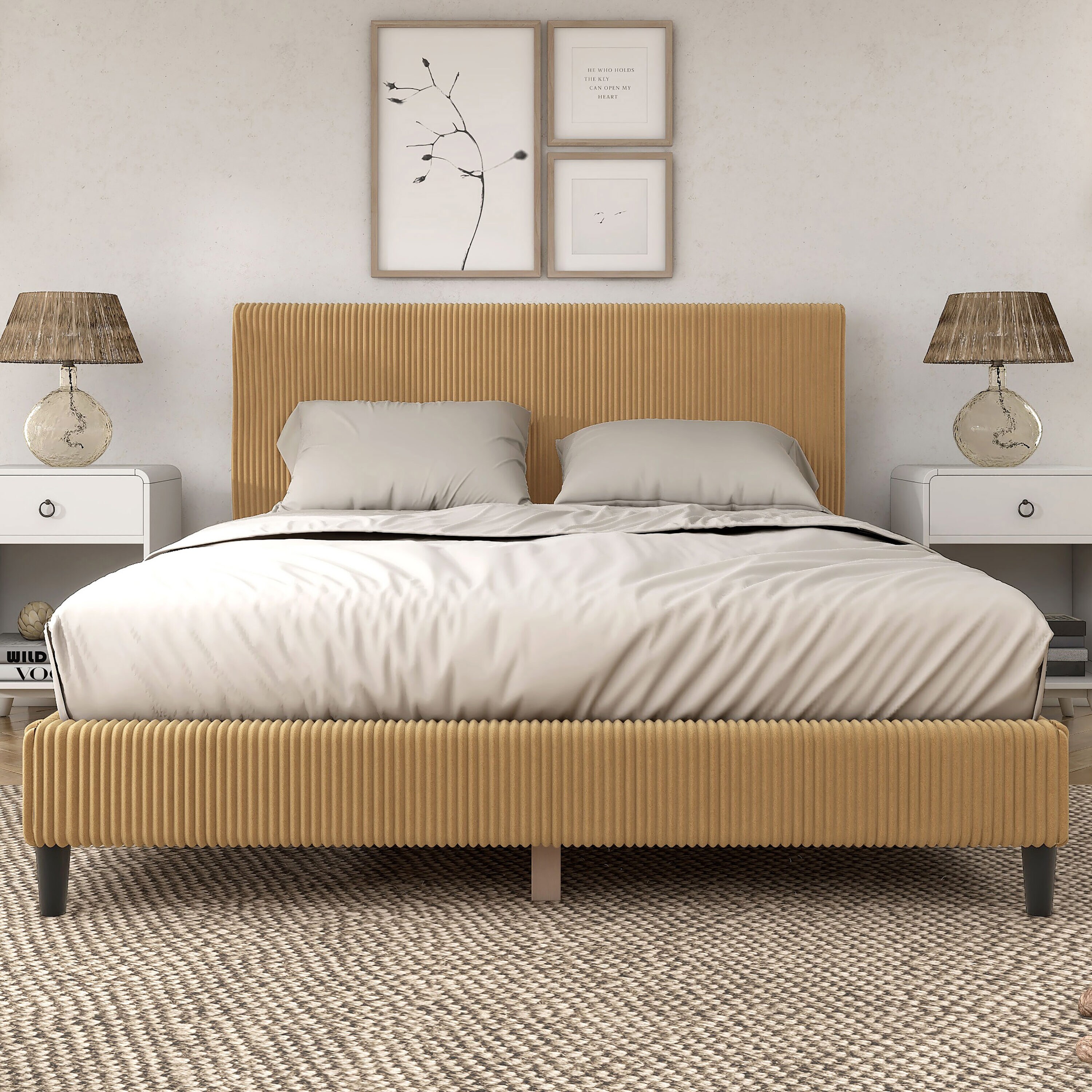 Furniture of America EC-7231YW-Q Claude Yellow Queen Wood veneer Platform Bed