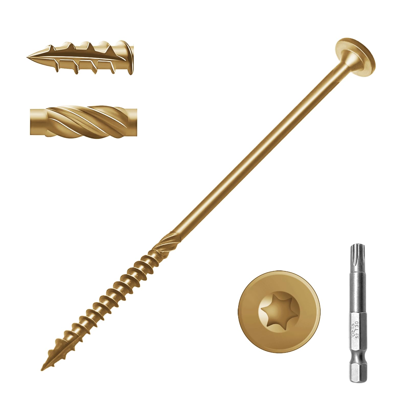 AKSCYZM 6 Inch Deck Screws 150 Pieces Structural Wood Screws Rust Resistant Timber Screws with T30 Star Bit for Wood Decking and Landscaping #LAK0818K657