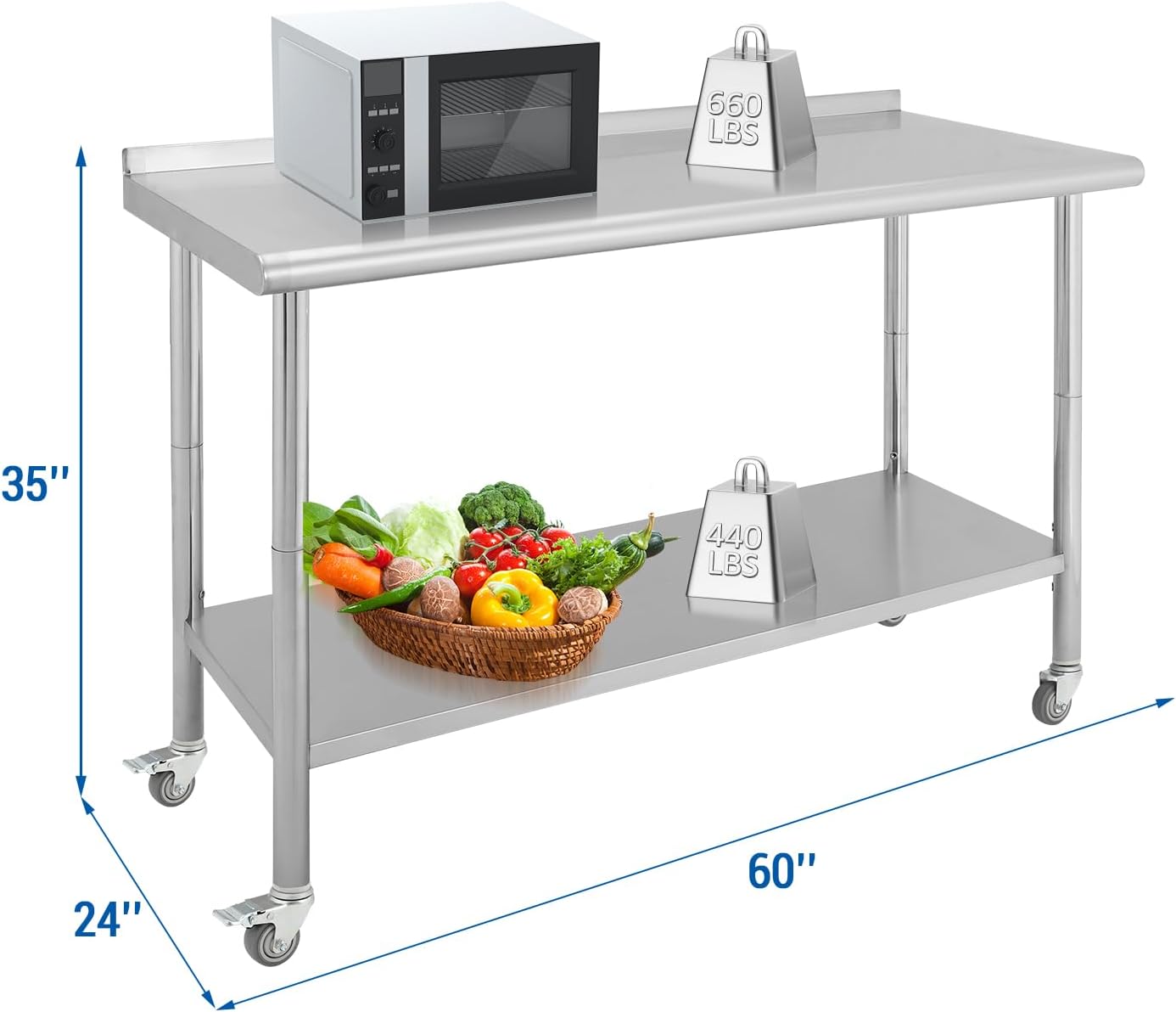 GAOMON 60 In x24 In x35 In Rolling Stainless Steel Work Table with ...