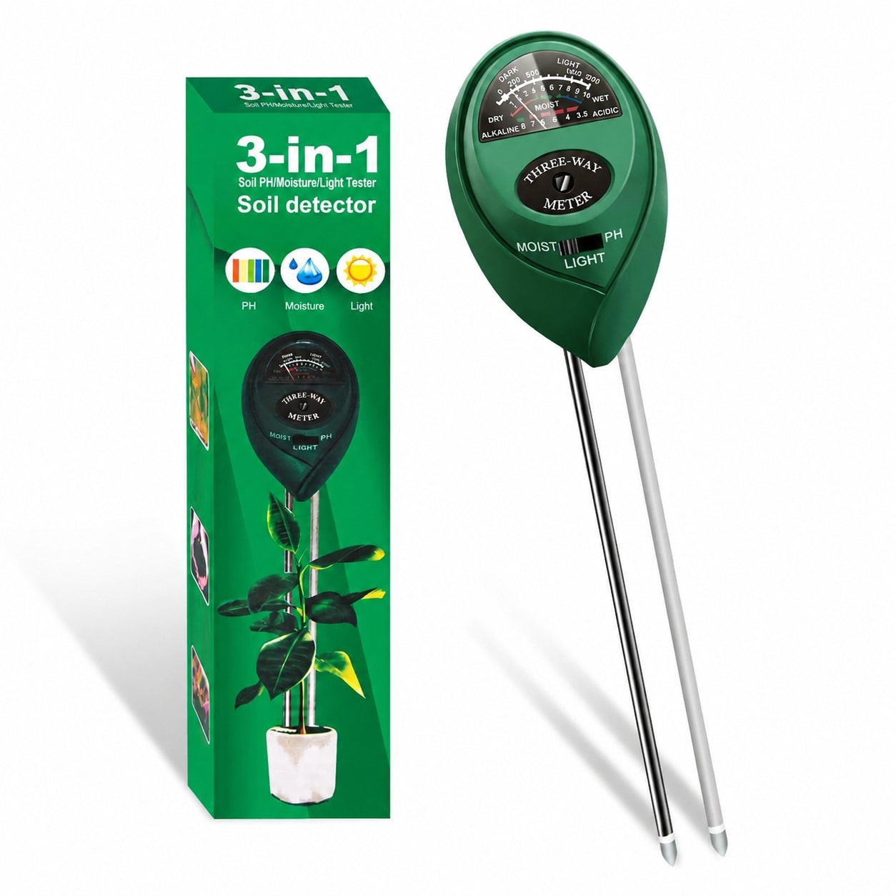 KHKFY -  3 in 1 Soil Tester Kit Measures Moisture Light and pH for Indoor Outdoor Plants Garden L...