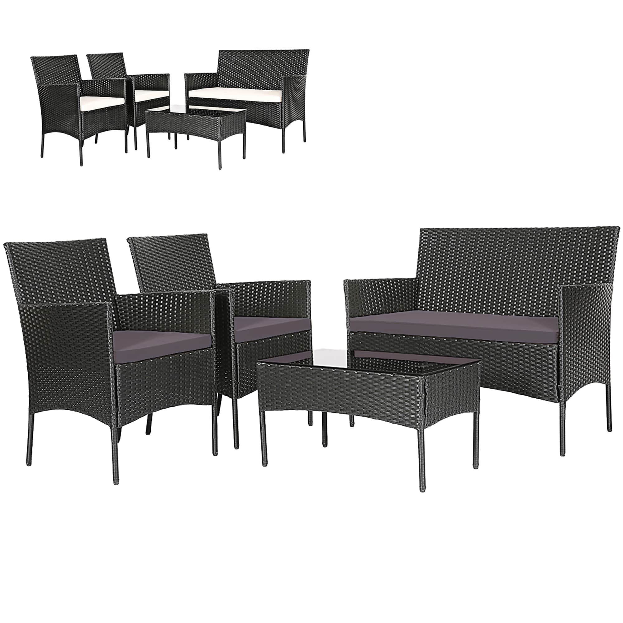 WELLFOR OUJ65357WH-GR 4 -Piece Rattan Patio Conversation Set with Gray Cushions