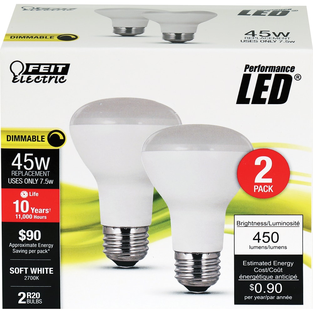 Feit Electric R20DM/10KLED/2 LED Dimmable 45 -Watt EQ R20 Soft white Medium base (E-26) Dimmable LED General purpose Light Bulb 2 -Pack