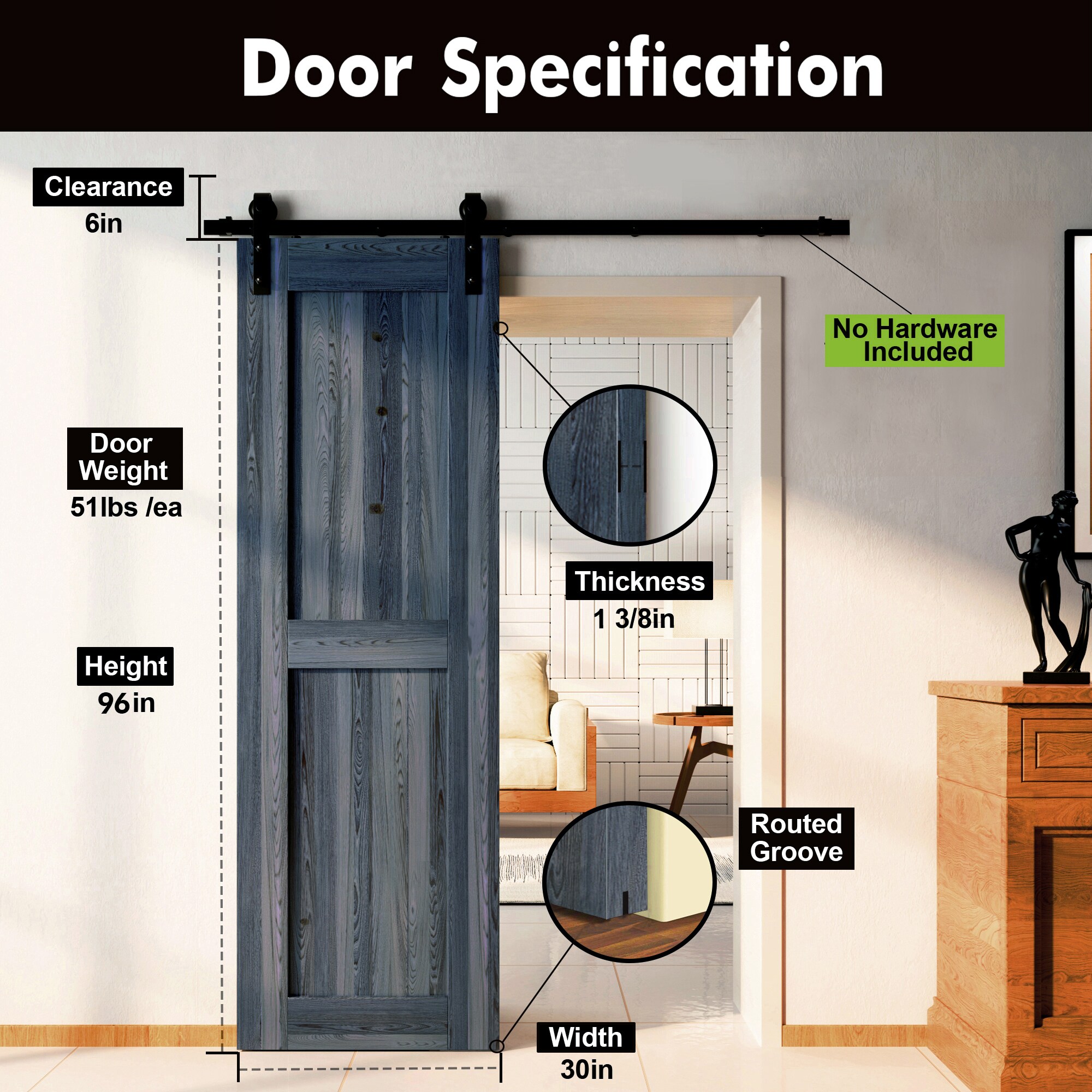 HOMACER 3096-H-NAVY Barn-Doors - View #3